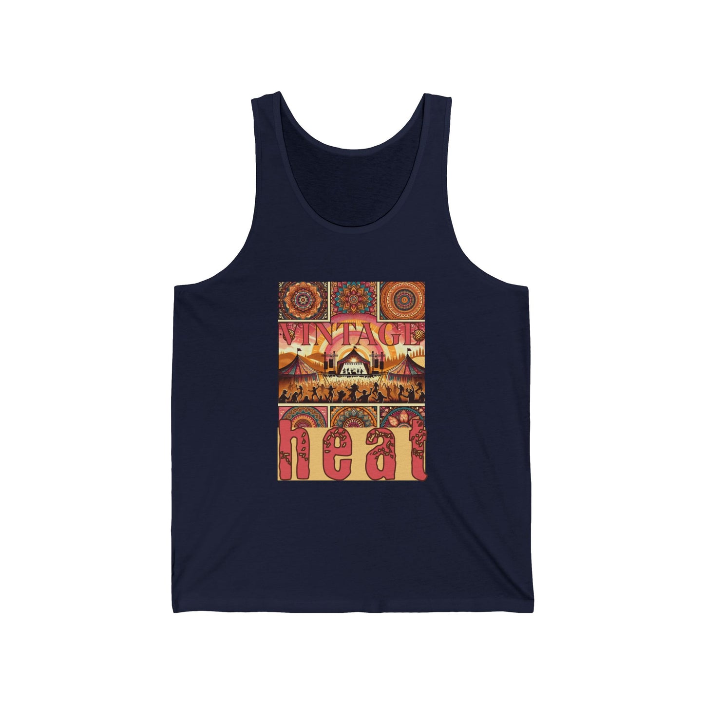 Vintage Heat Festival Tank Top Bohemian Desert Music Lover Tee Retro Aztec Art for Music Festivals and Concerts