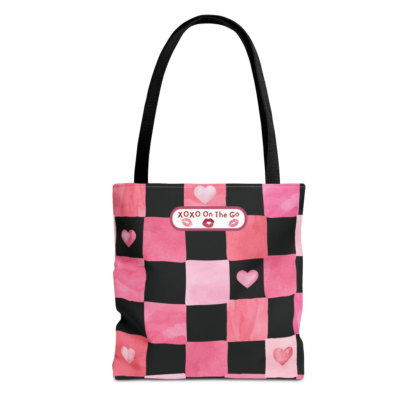 Gen Z Pink and Black Checkerboard Bag For Romantic Occasions Trendy Pink Love Themed Tote Aesthetic Valentine's Gift Bag For Young Women