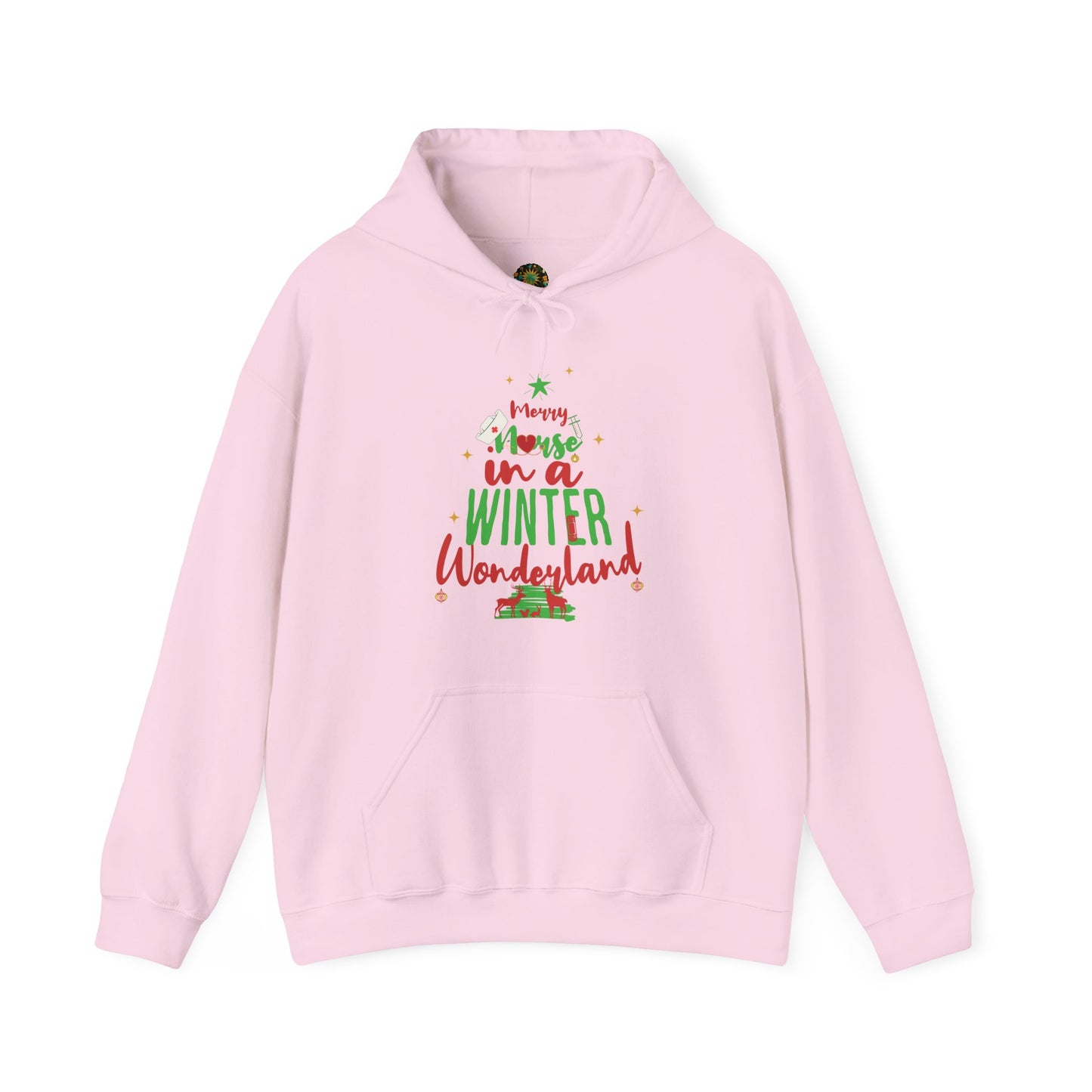 Christmas Design Hooded Nurse Sweatshirt Playful Christmas Graphic Healthcare Worker Seasonal Holiday Gift Winter Wonderland Hoodie