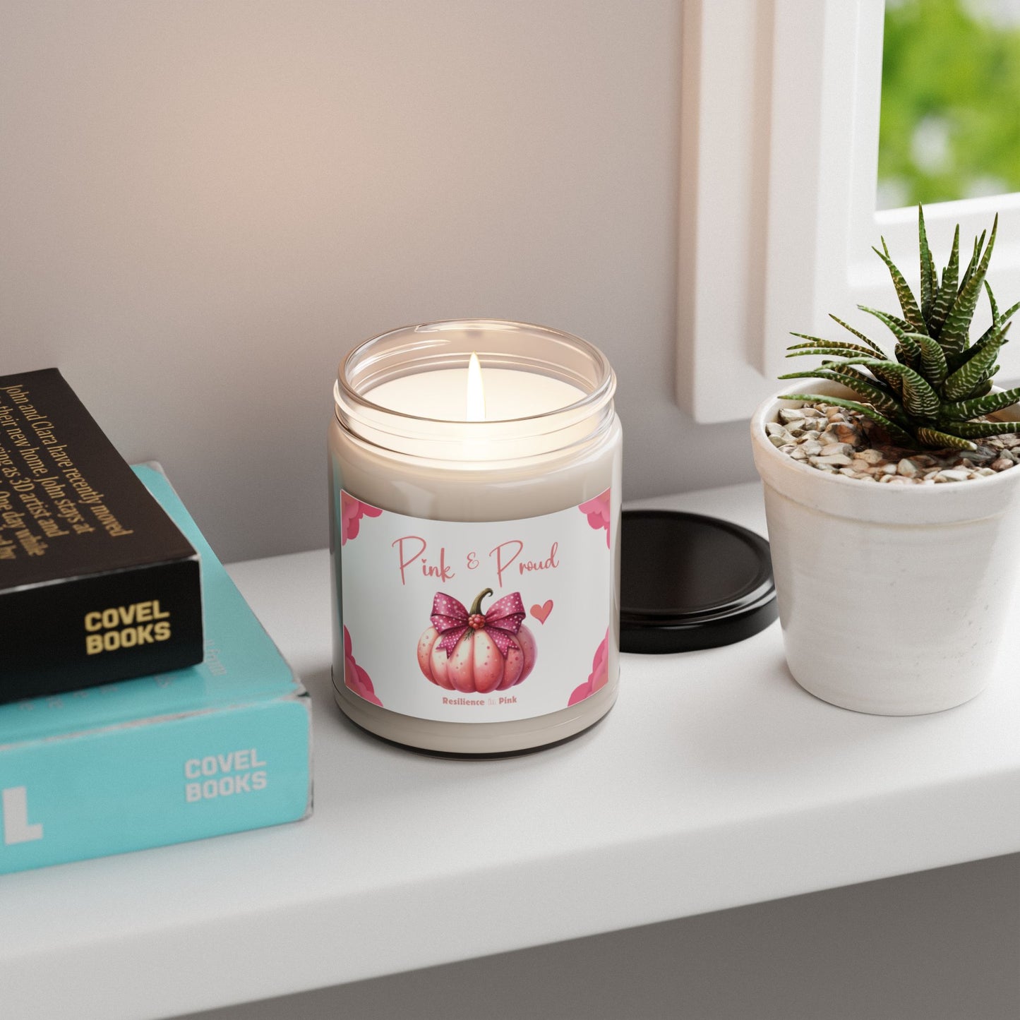 Breast Cancer Month Comfort Candle Scented Soy Candle, 9oz Eco Friendly Pink and Proud Tribute Pink Bow Pumpkin Candle