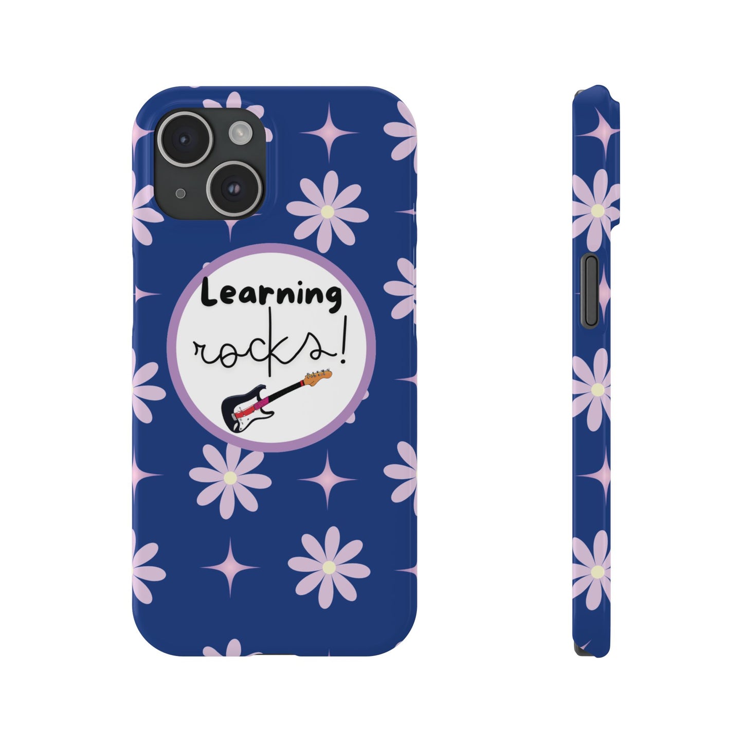 Inspirational Back to School Phone Case Cool Trendy Blue Floral Music-Themed iPhone Cover for Music Lovers