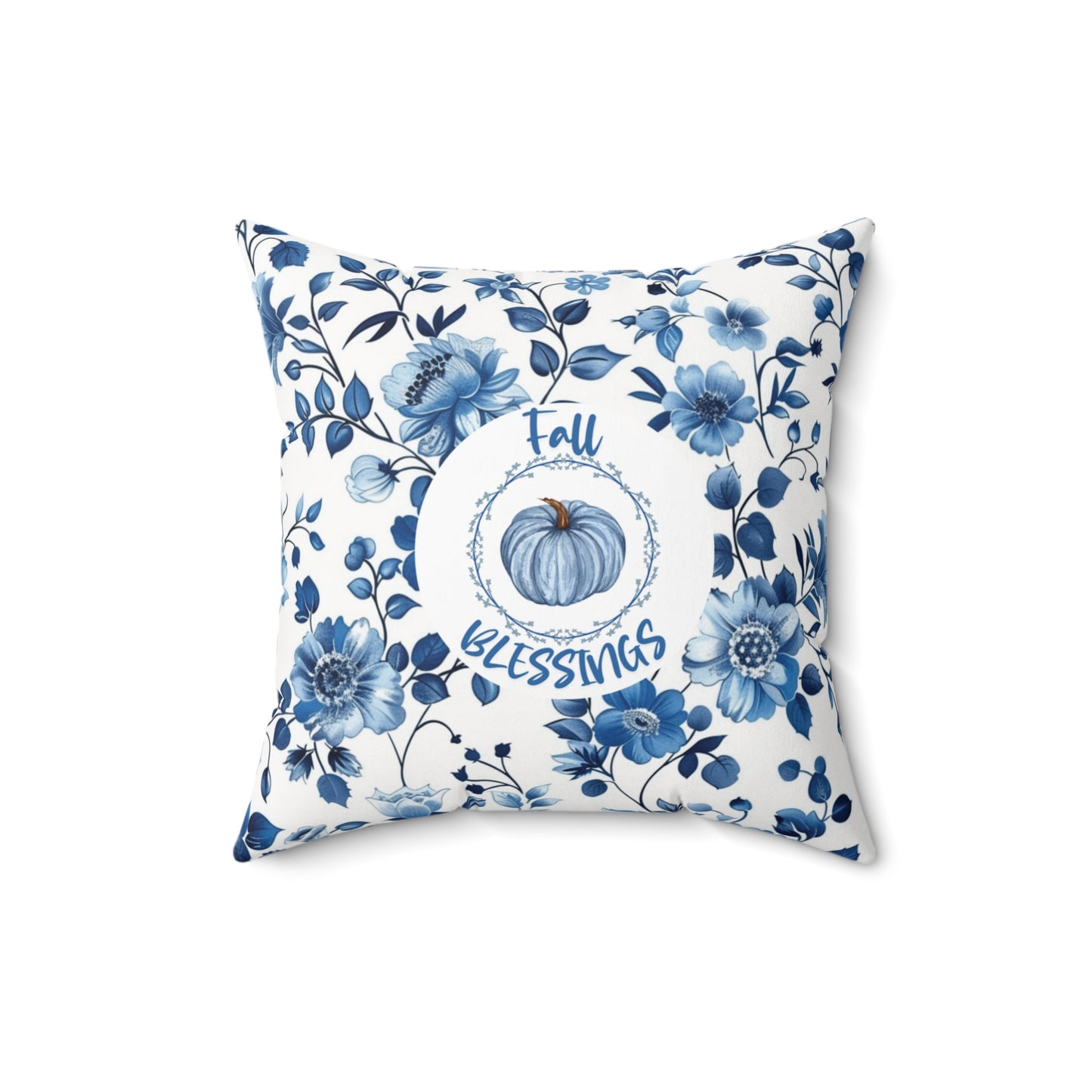 Thanksgiving Blue Home Decor Pumpkin Design Floral Pillow Seasonal Autumn Home Accent Throw Cushion Gift for Her