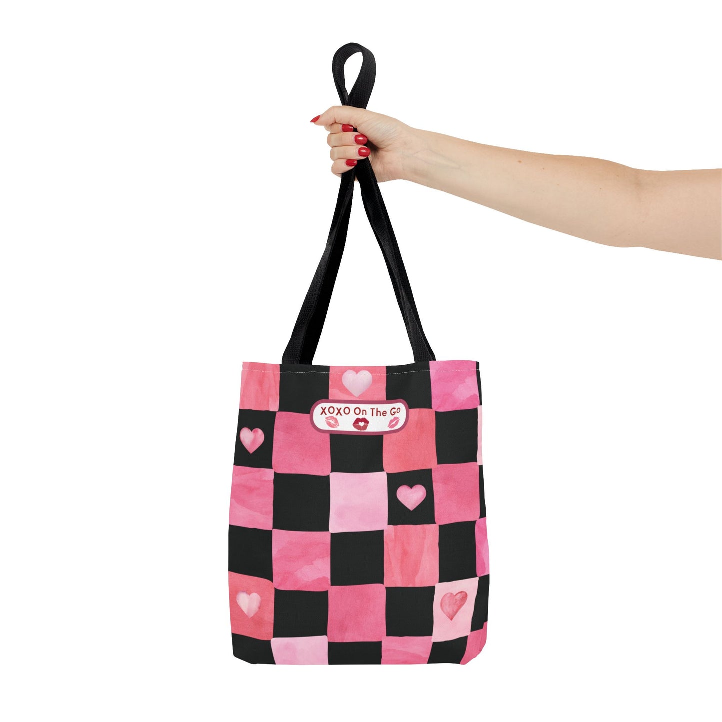 Gen Z Pink and Black Checkerboard Bag For Romantic Occasions Trendy Pink Love Themed Tote Aesthetic Valentine's Gift Bag For Young Women