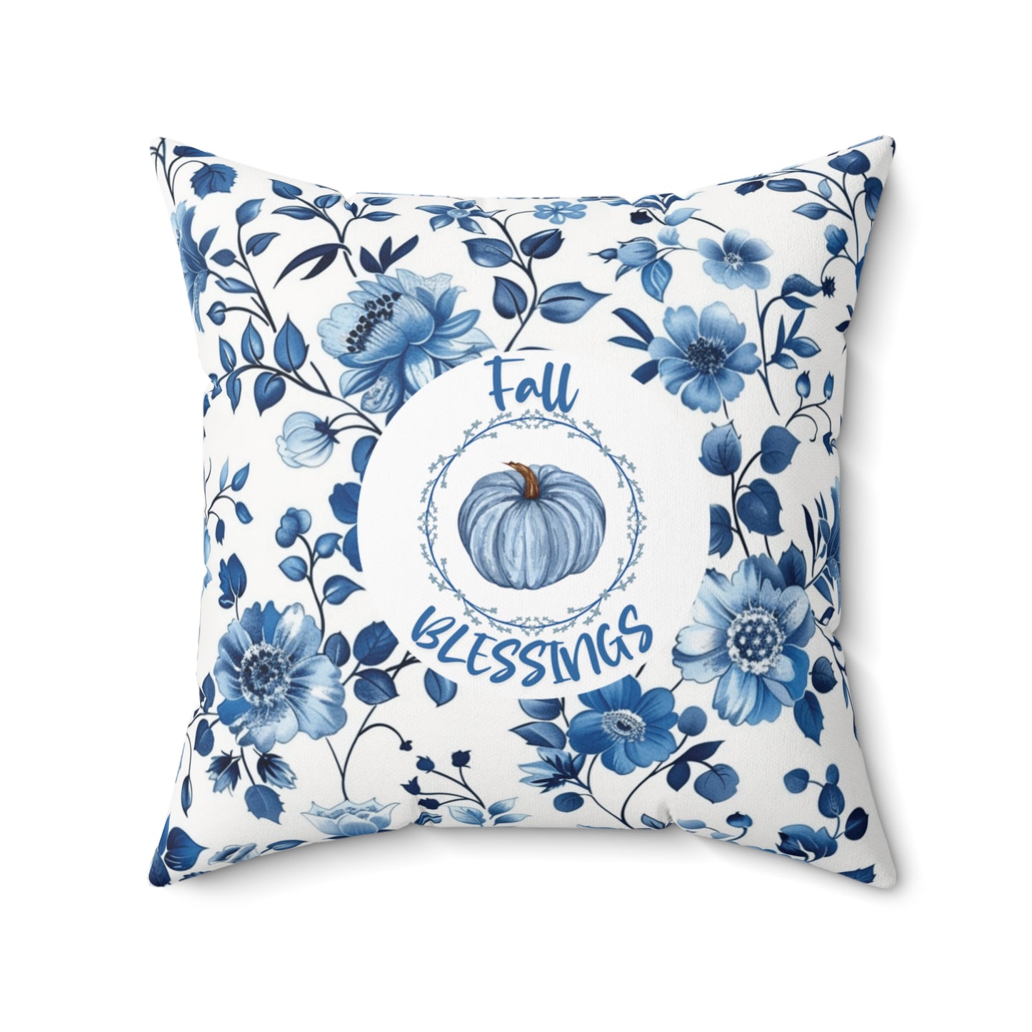 Thanksgiving Blue Home Decor Pumpkin Design Floral Pillow Seasonal Autumn Home Accent Throw Cushion Gift for Her