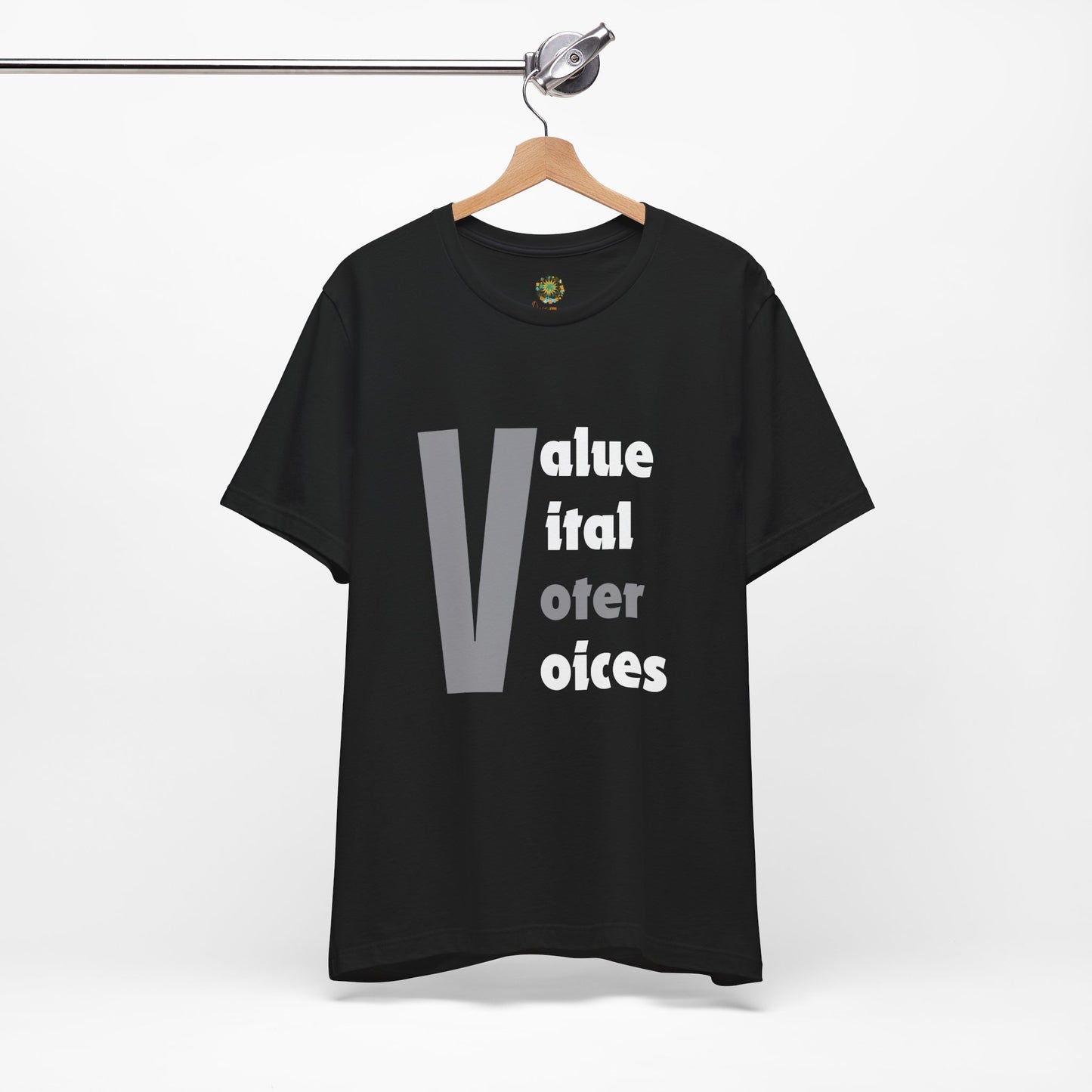 Voting Rights US Election 2024 T-Shirt Value Vital Voter Voices Inspirational Civic Engagement Tee with Big V for Voter Empowerment
