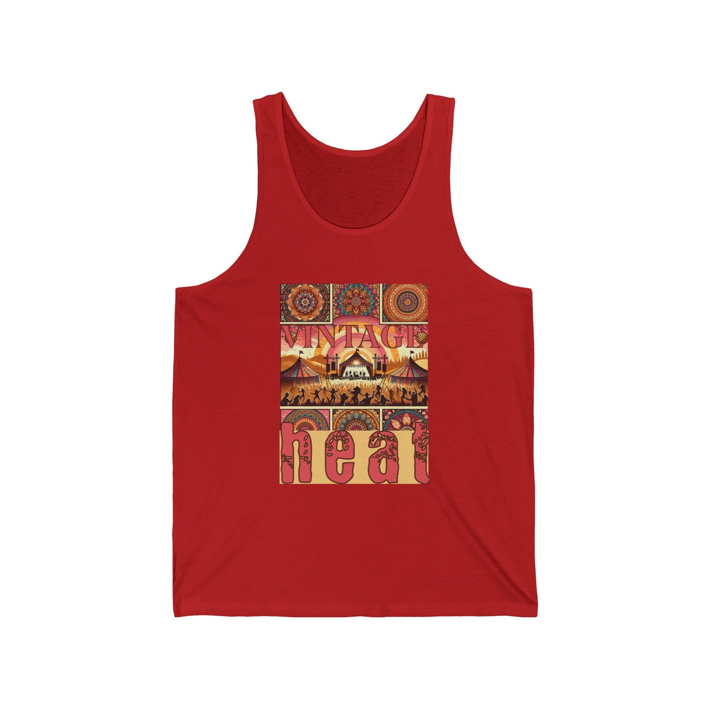 Vintage Heat Festival Tank Top Bohemian Desert Music Lover Tee Retro Aztec Art for Music Festivals and Concerts