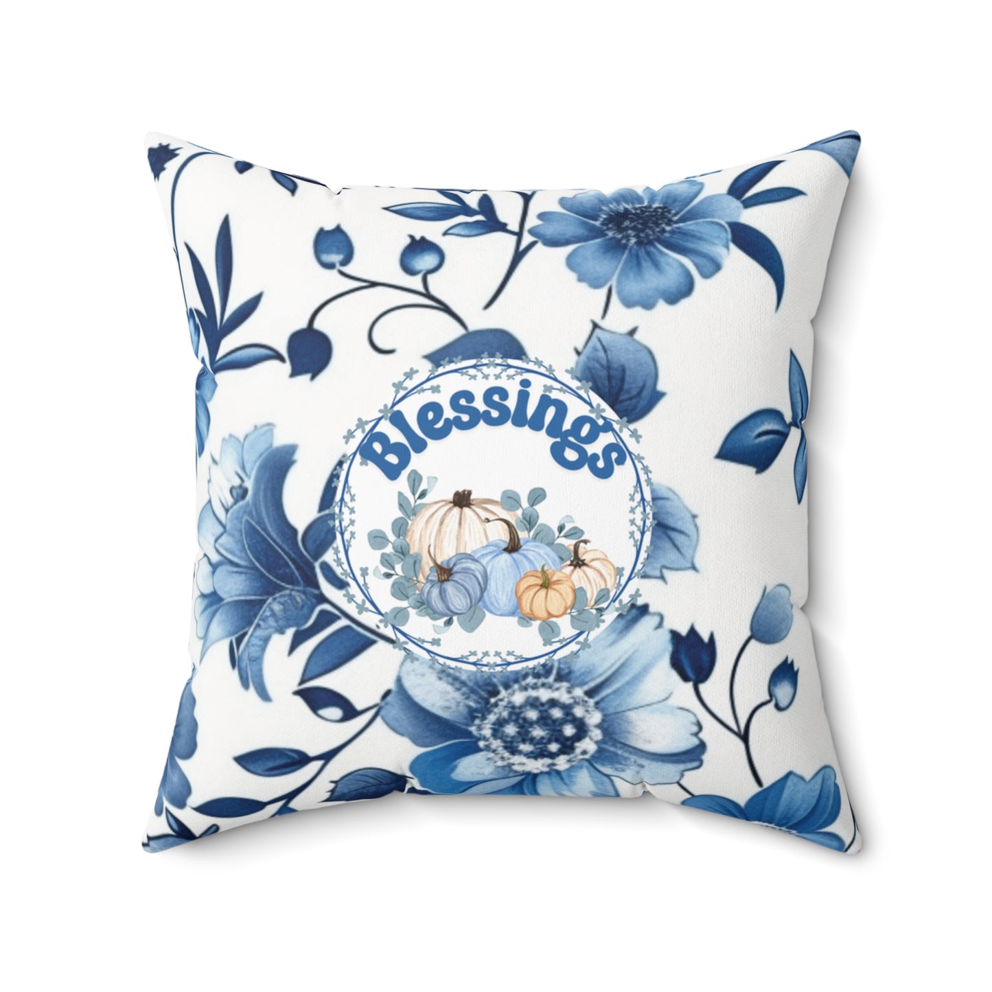 Thanksgiving Home Accent Pillow Blue Pumpkin Decor Modern Floral Cushion Seasonal Home Decor Autumn Throw Pillow Fall Gift for Her