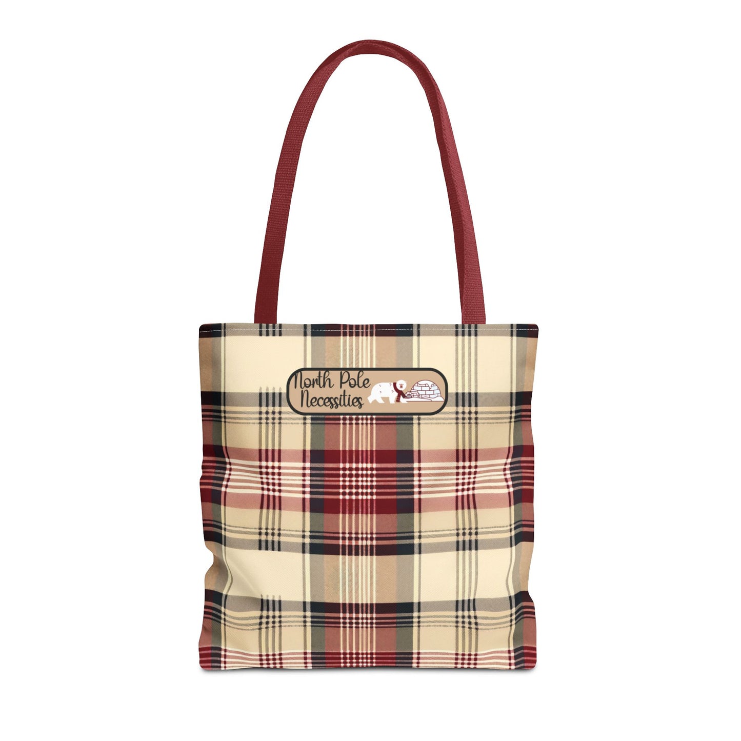 Christmas Fun Polar Bear Tote burgundy Plaid North Pole Necessities Holiday Bag Large Storage Everyday Shopping Tote Seasonal Gift