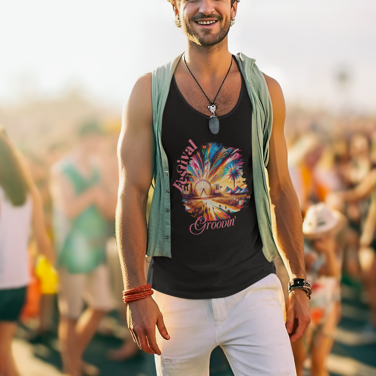 Festival Groovin Tank Top Colorful Bohemian Music Festival Tee for Desert Vibes Summer Events Music Lovers