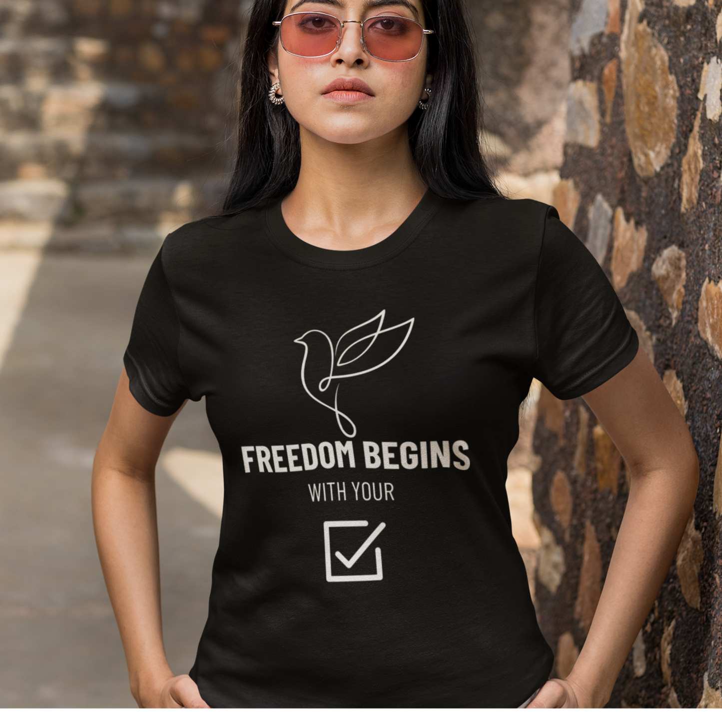 US Election 2024 T-Shirt Freedom Begins With Your Vote Inspirational Voting Rights Tee for Democracy Civic Pride