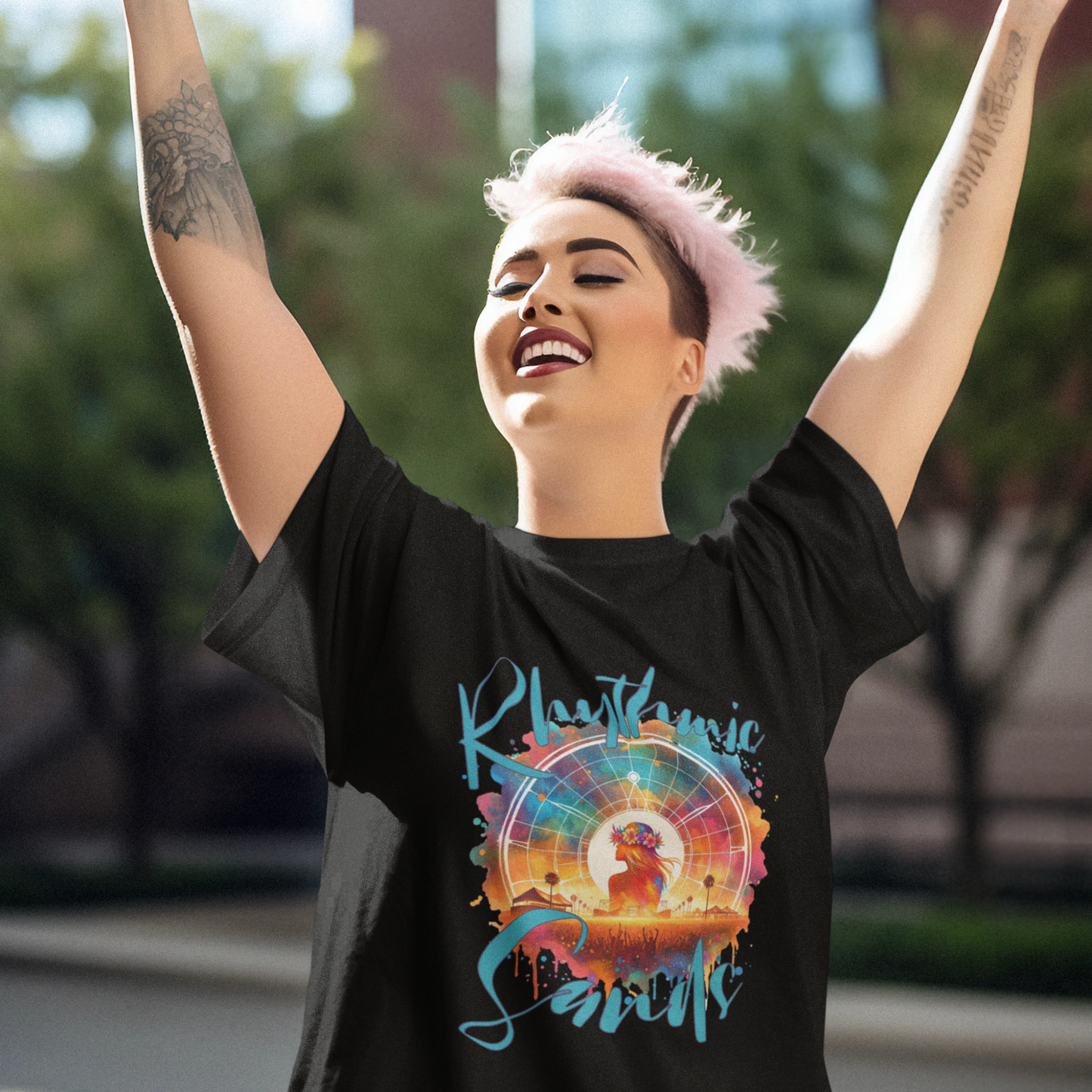 Rhythmic Sands Festival T-Shirt Bohemian Desert Music Tee for Music Lovers and Festival-Goers
