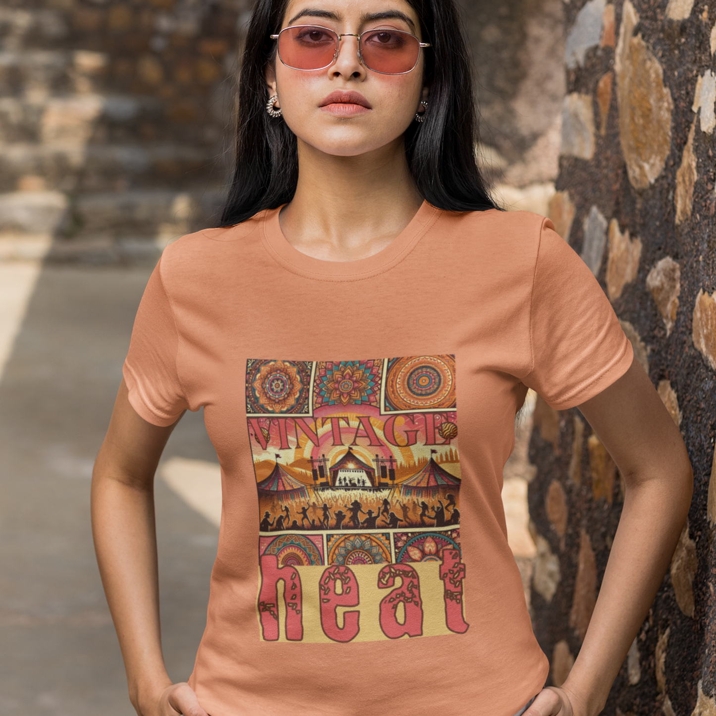 Vintage Heat T-Shirt Bohemian Desert Music Festival Tee for Festival-Goers Music Lovers