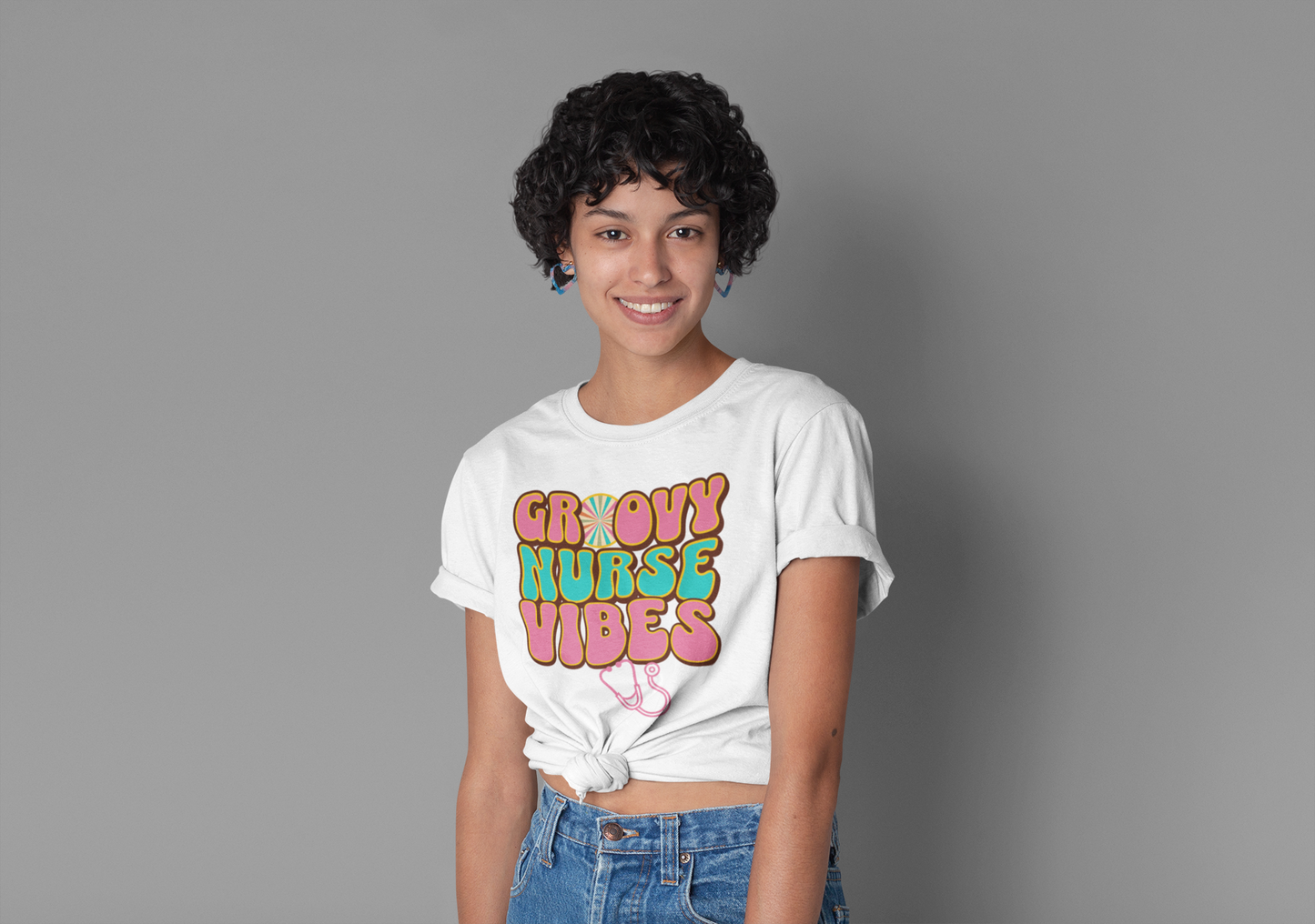 Groovy Nurse Tee Retro Vibes Playful Shirt for Positive Energy Apparel Fun Nurse T-Shirt