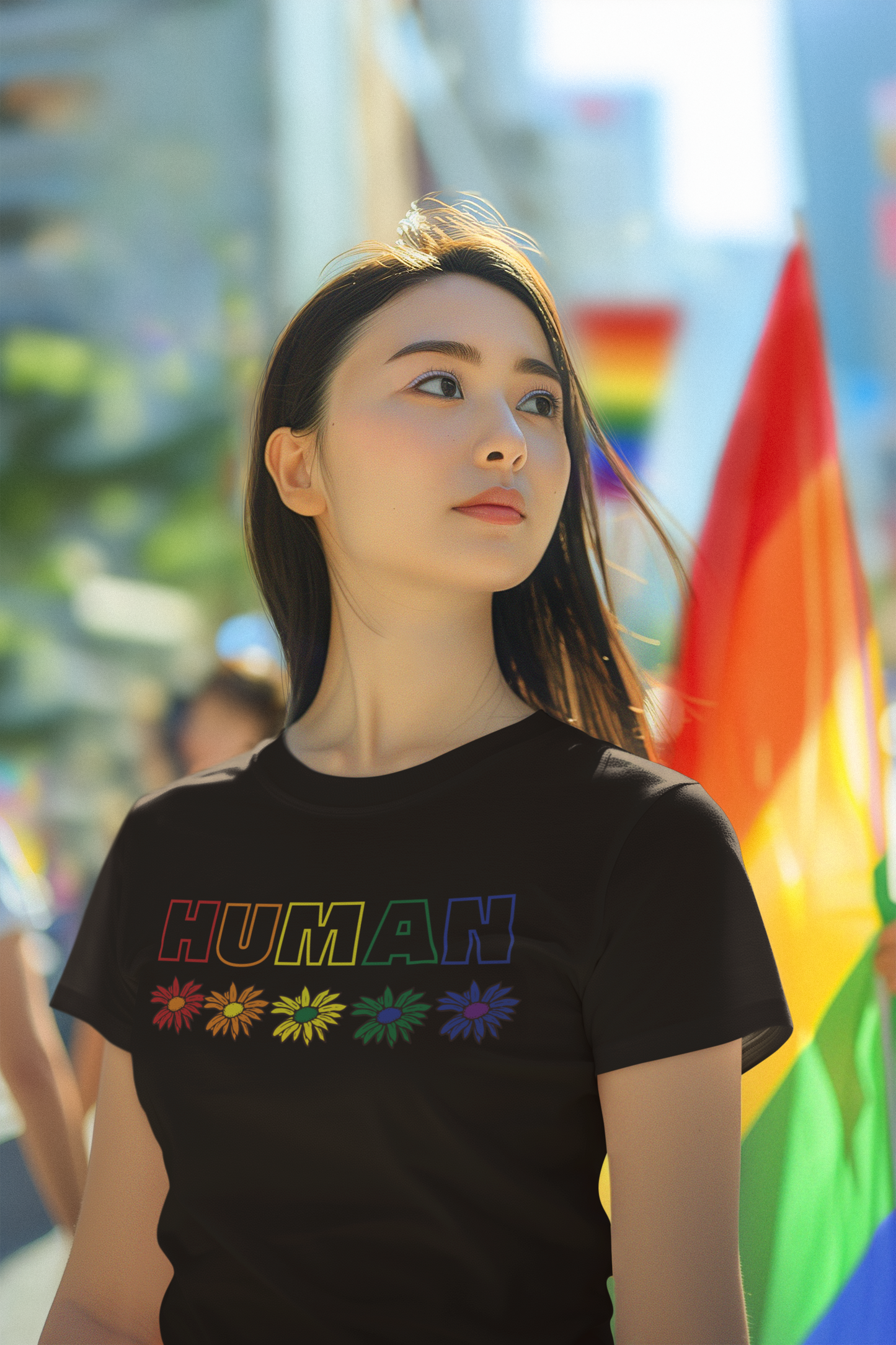 Inclusivity Rainbow T-Shirt for LGBTQ Celebration Stylish PRIDE Wear Stand proud Tee Human Equality Shirt Flower Design