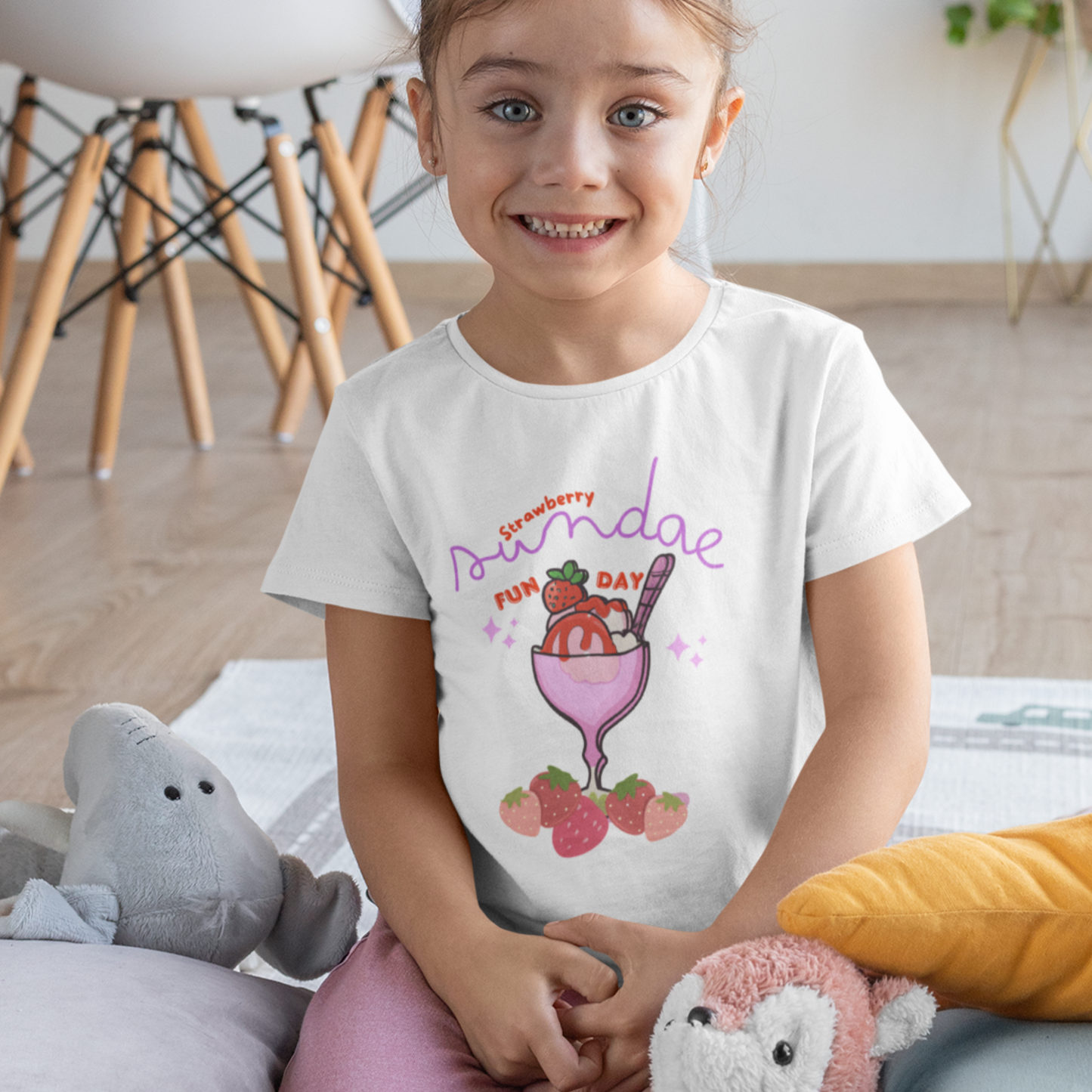 Kids Strawberry Sundae Fun Day T-Shirt Sweet Treats Dessert Summer Wear