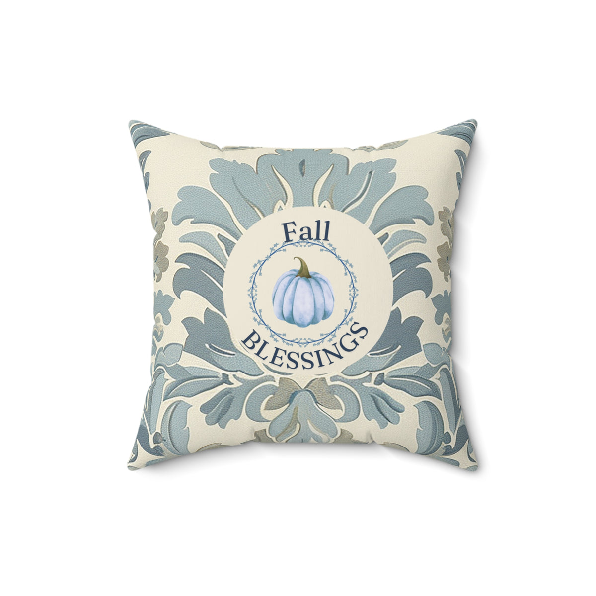 Fall Blessings Blue Damask Pumpkin Pillow