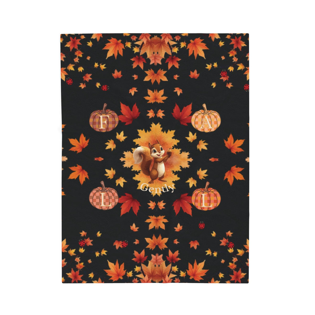 Fall Gently Velveteen Plush Blanket | Cozy Autumn Squirrel & Pumpkin Throw