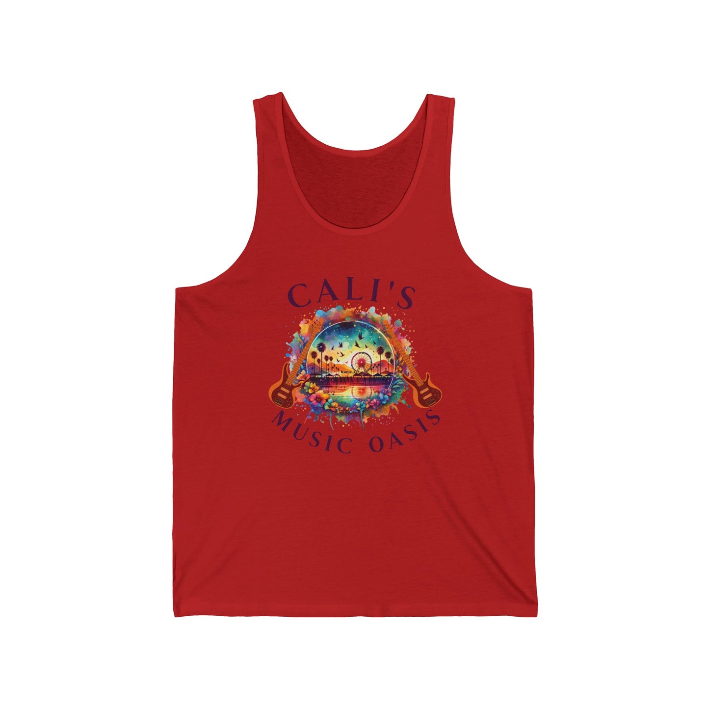 Bohemian Festival Tank Top Cali's Music Oasis Artistic Abstract Guitar Graphic for Music Festivals Desert Style Boho Music Lovers