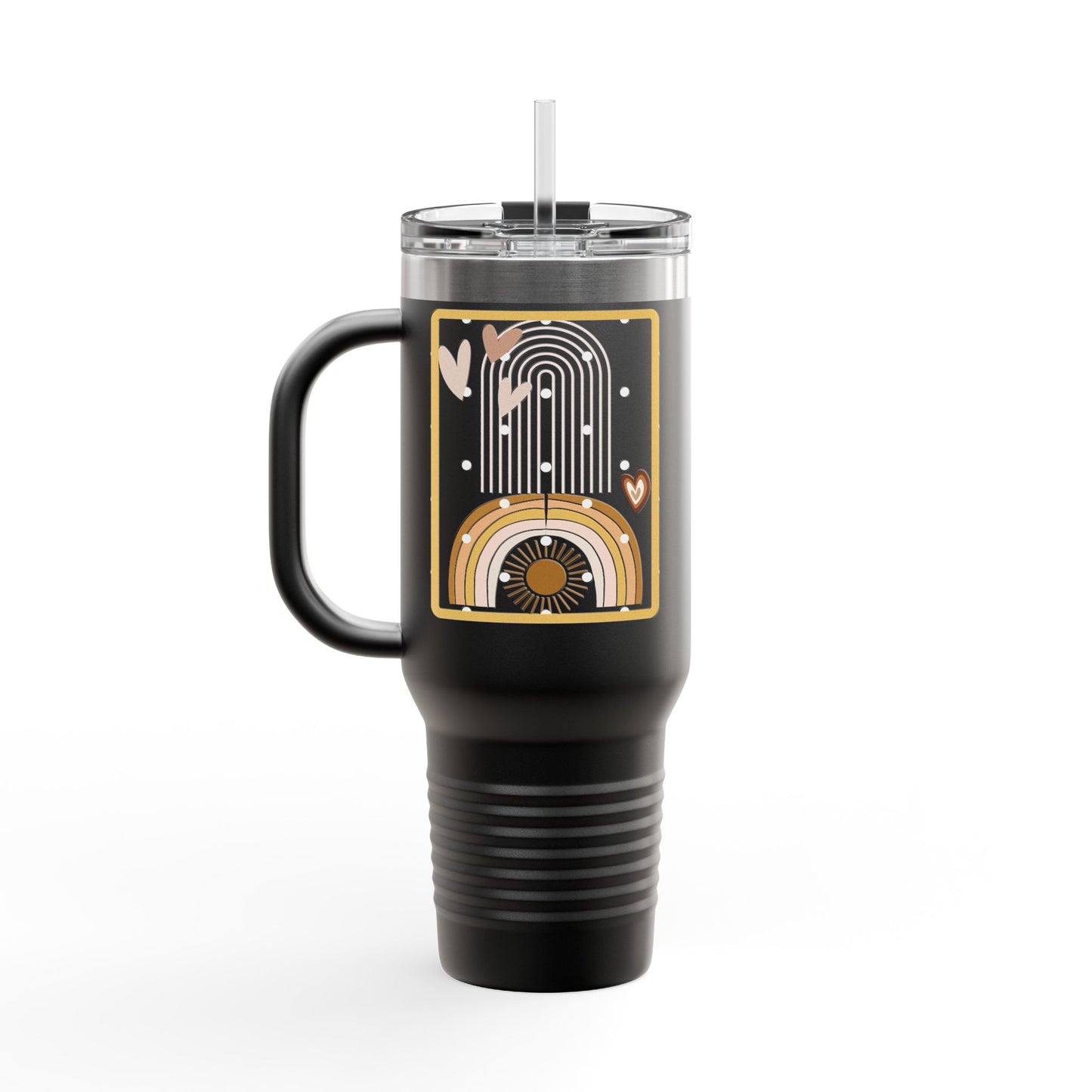 Sunset Arches 40 oz Black Tumbler | Boho Geometric Travel Mug | Modern Everyday Drinkware