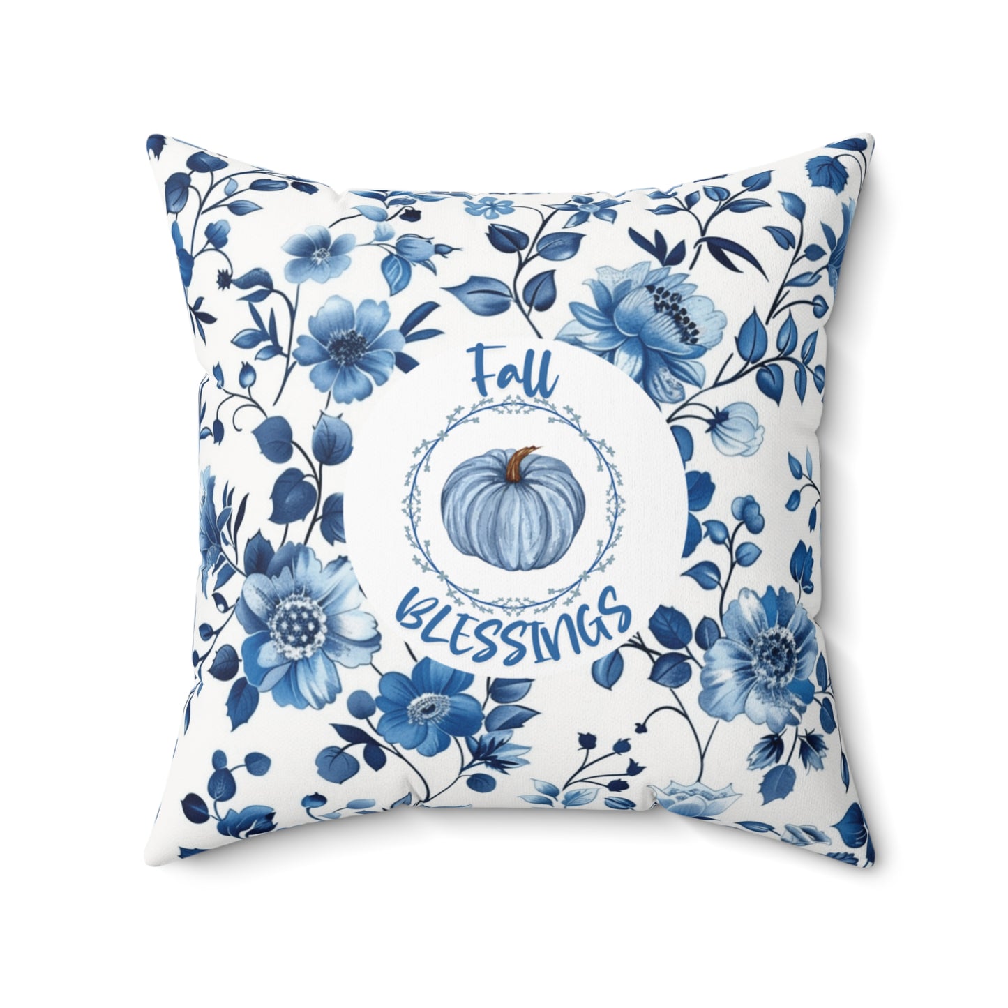 Thanksgiving Blue Home Decor Pumpkin Design Floral Pillow Seasonal Autumn Home Accent Throw Cushion Gift for Her