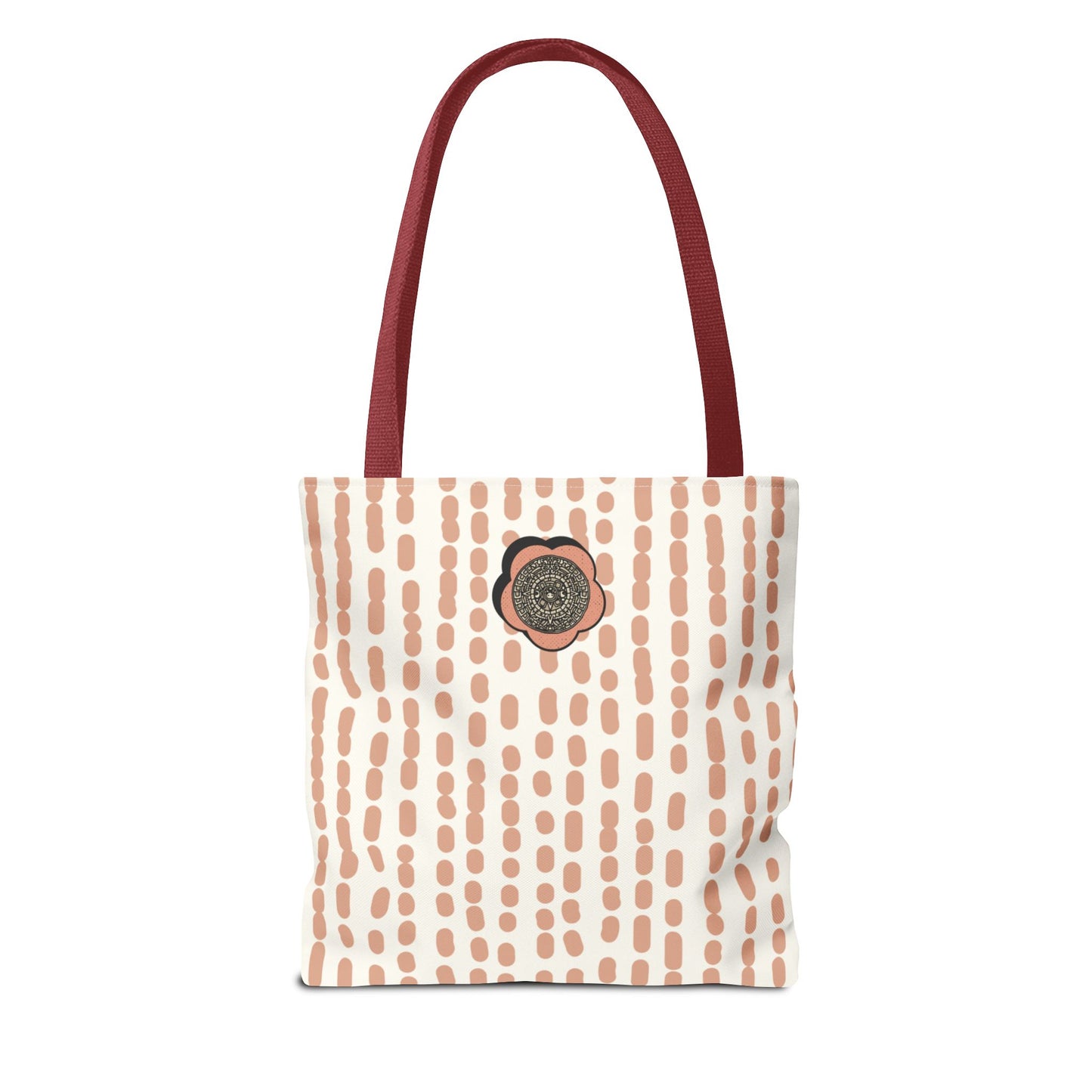 Elegant Bohemian Style Peach Abstract Tote With Medallion Accent Stylish Everyday vertical Pattern Carryall Fashionable Multipurpose Shopper