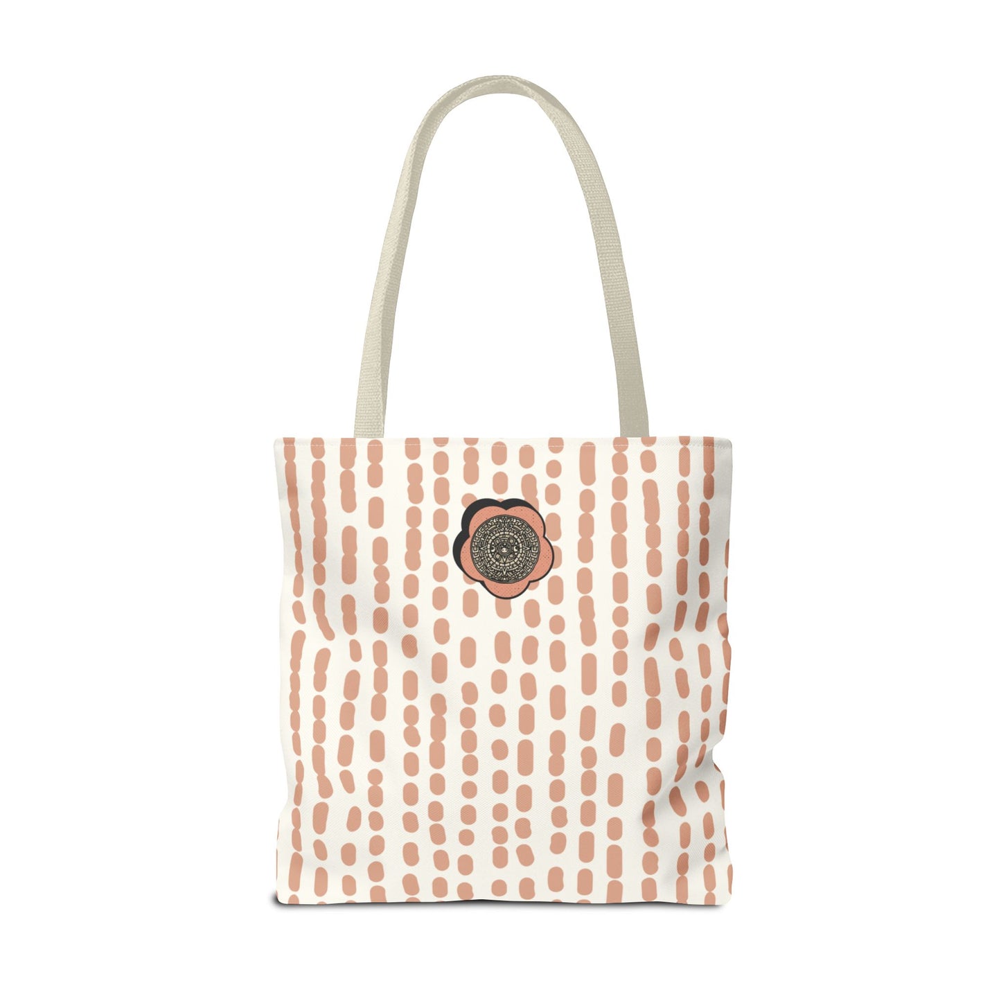 Elegant Bohemian Style Peach Abstract Tote With Medallion Accent Stylish Everyday vertical Pattern Carryall Fashionable Multipurpose Shopper