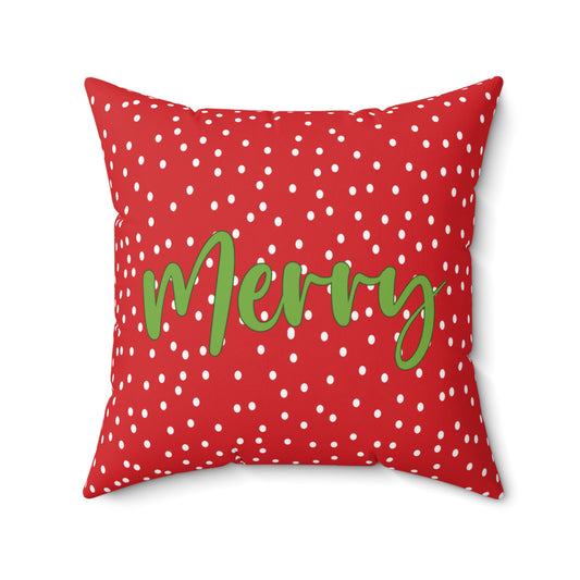 Cheerful Double-Sided Holiday Pillow with Green Script Stylish Seasonal Home Accent Holiday Cheer Merry Noel Christmas Pillow Gift