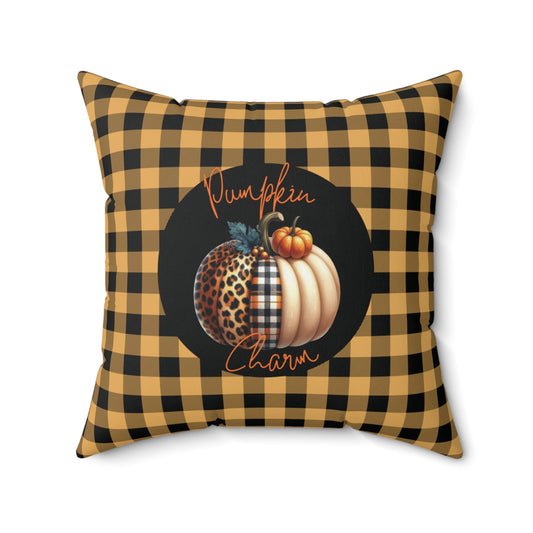 Multicolored Pumpkin Seasonal Square Pillow Pumpkin Charm Yellow Plaid Design Home Decor Autumn Accent Pillow