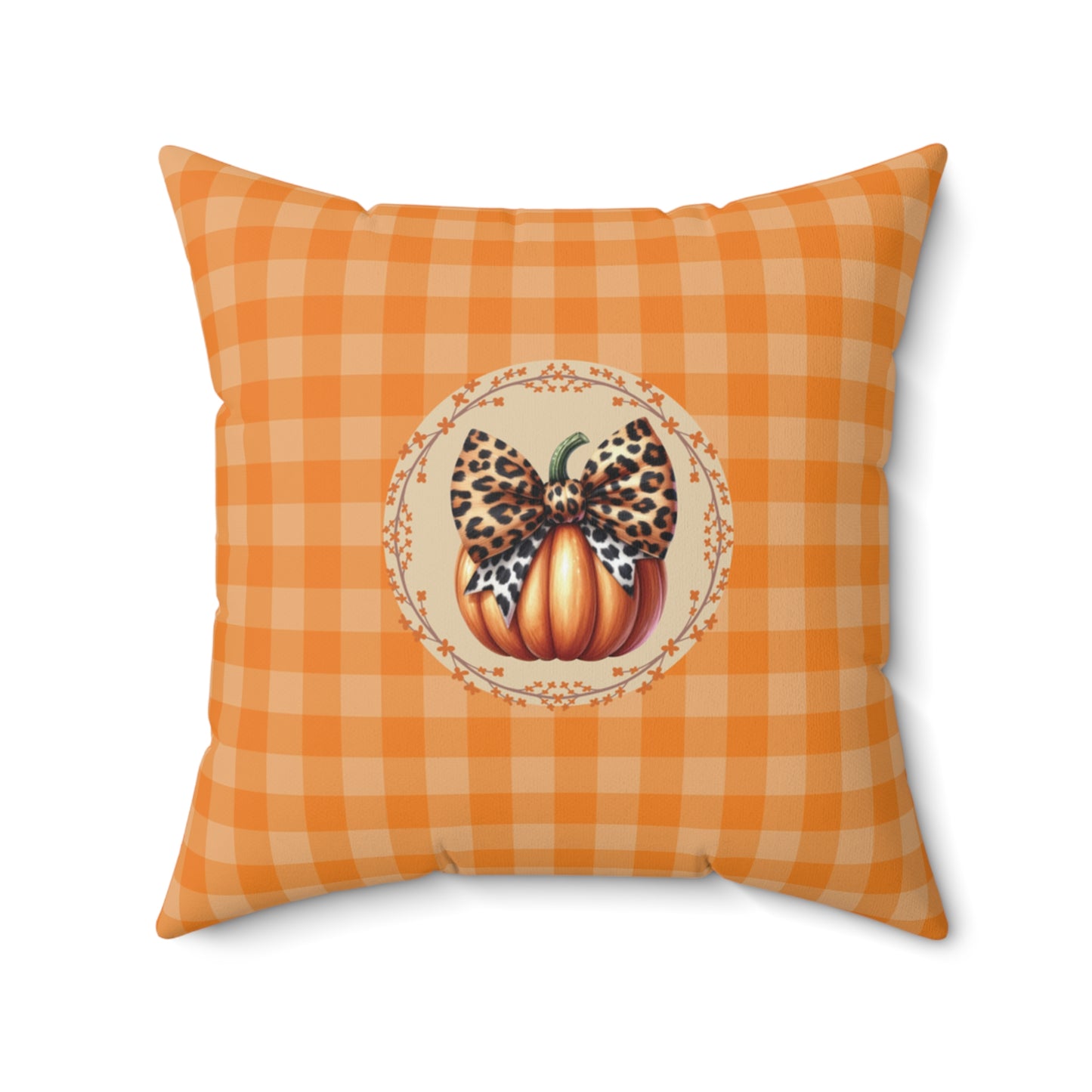 Orange Plaid Fall Pillow Autumn Cheetah Home Decor Housewarming Gift Home Accent Gift for her Pumpkin Decor Cushion