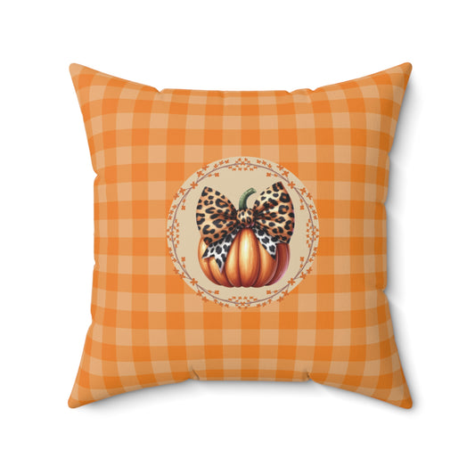 Orange Plaid Fall Pillow Autumn Cheetah Home Decor Housewarming Gift Home Accent Gift for her Pumpkin Decor Cushion