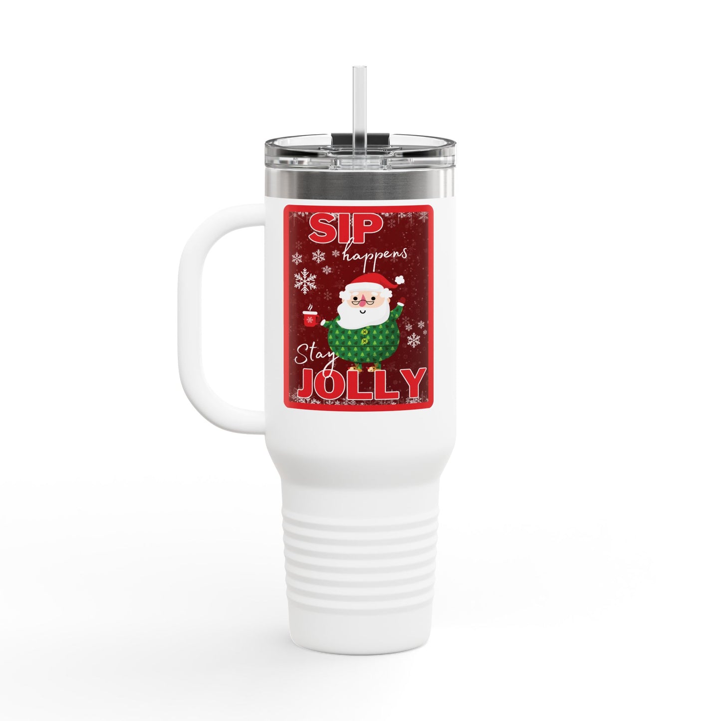 Sip Happens, Stay Jolly 40 oz Christmas Tumbler | Santa Holiday Travel Mug