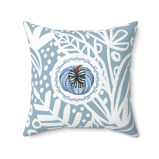 Blue Pumpkin Bow Fall Pillow
