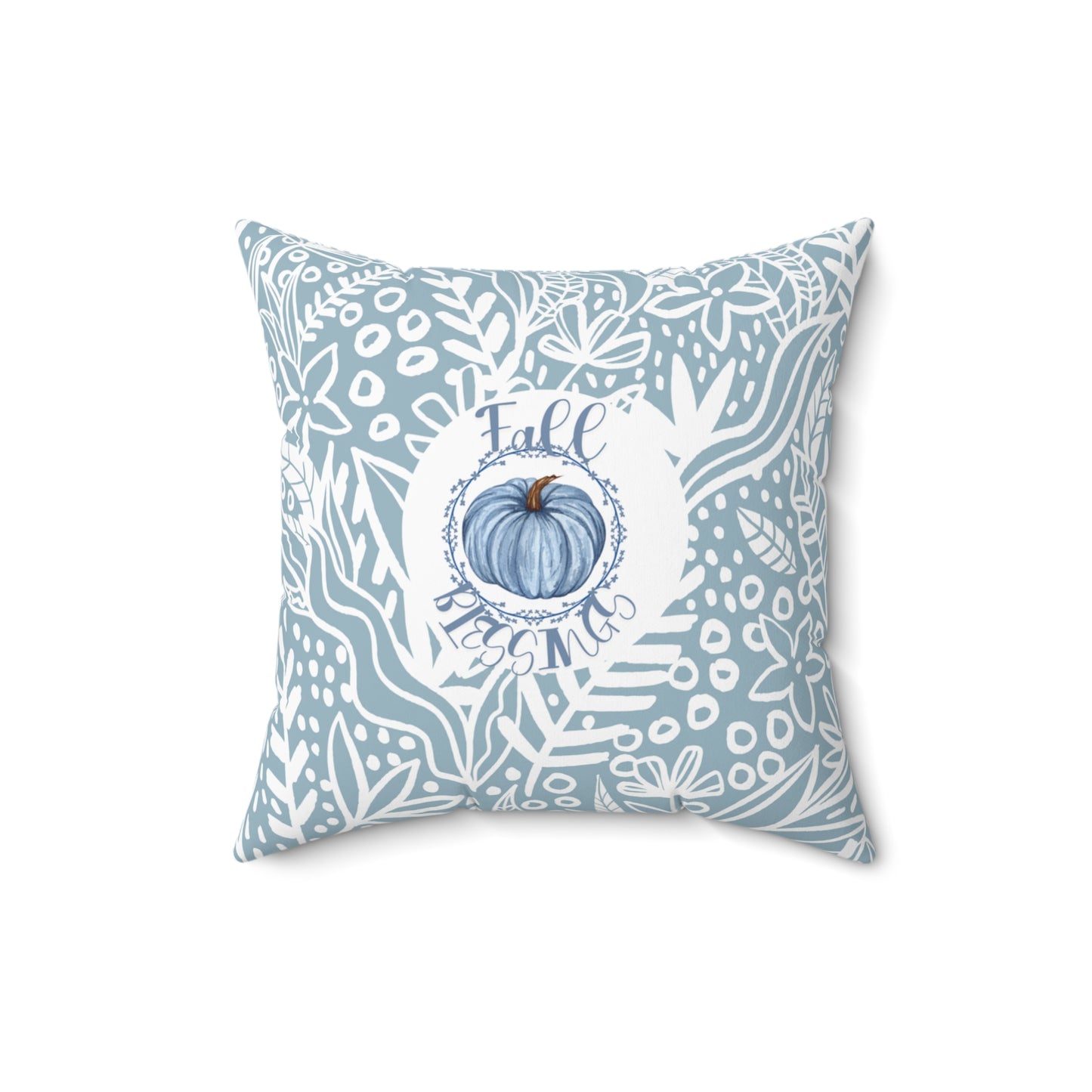 Teal Blue Pumpkin Design Floral Pillow Decorative Fall Accent Throw Cushion Gift for Her Thanksgiving Fall Accent Home Decor