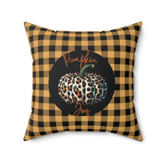 Pumpkin Joy Fall Pillow Autumn Home Decor Unique Plaid Pattern Home Accent Housewarming Gift Plaid Print Artistic Cushion