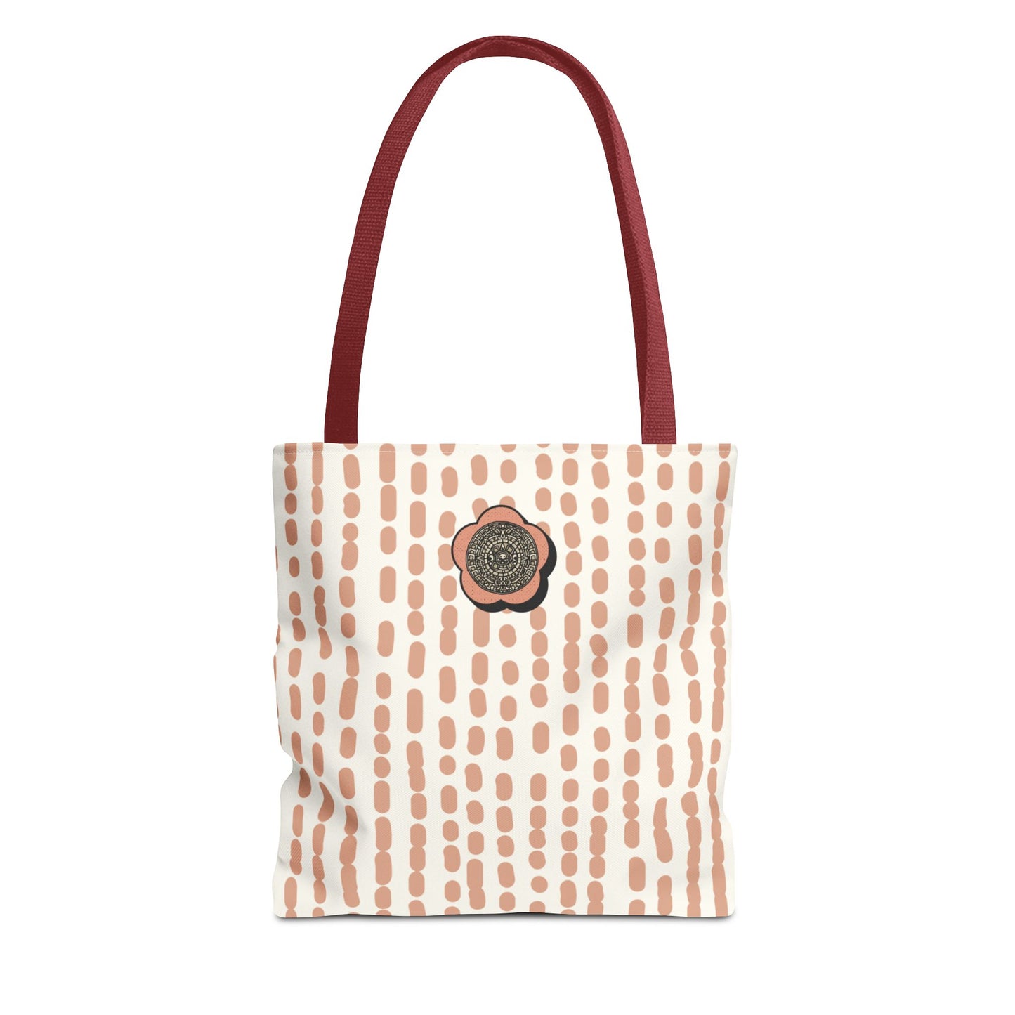 Elegant Bohemian Style Peach Abstract Tote With Medallion Accent Stylish Everyday vertical Pattern Carryall Fashionable Multipurpose Shopper