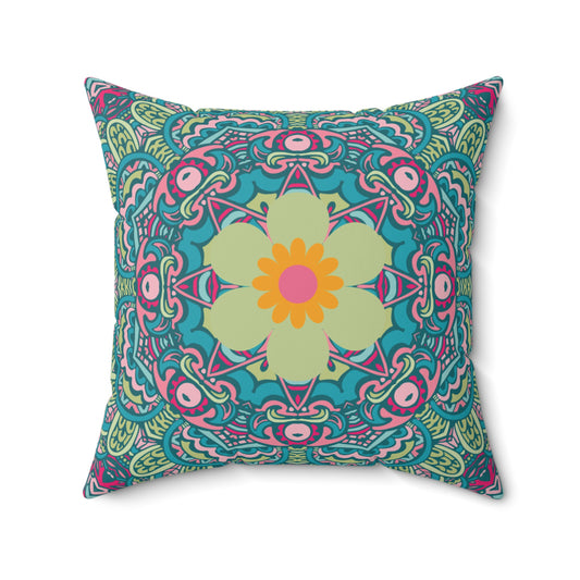 Mandala Pillow Pink and Green Fashionable Home Decor Accent Art Inspired Pillow Decorative Style Sofa Cushion Housewarming Gift