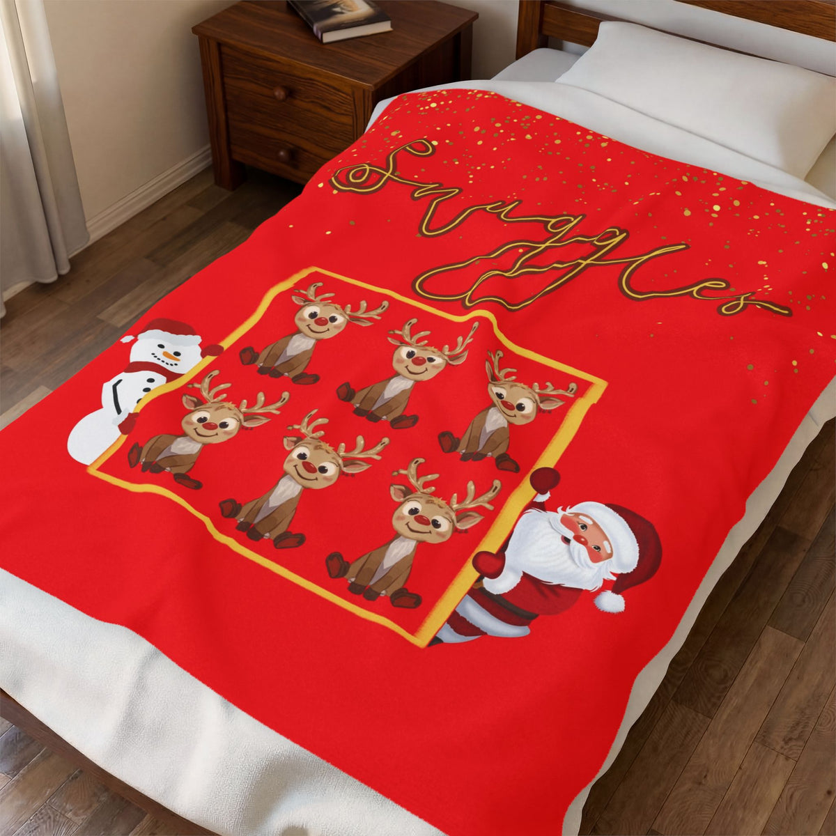Snuggles Christmas Velveteen Plush Blanket | Cozy Reindeer Holiday Throw