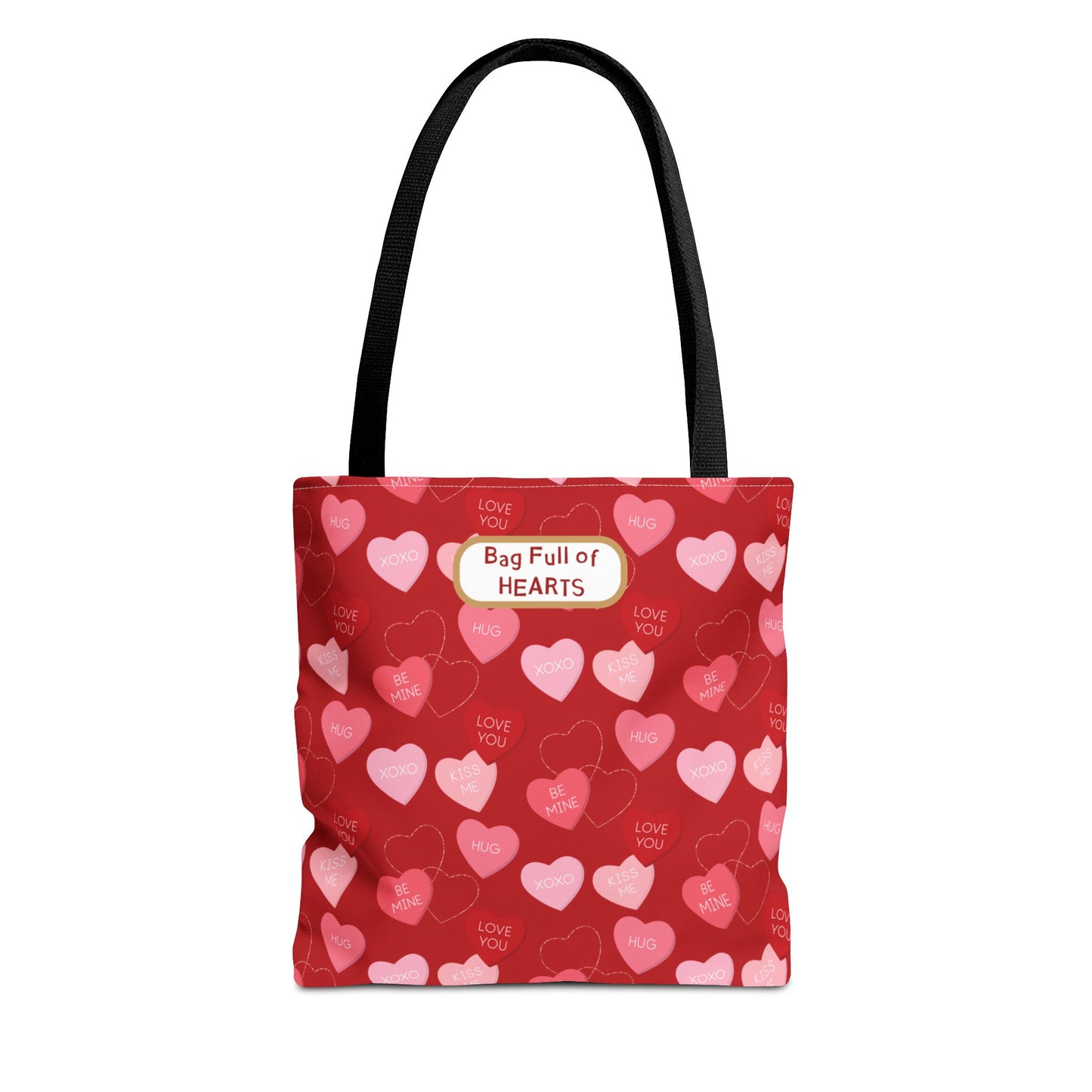 Red Candy Heart Valentine's Tote For Gifting Romantic Reusable Everyday Carry Bag For Women Durable Heart-Filled Shopping Tote Everyday Carryall