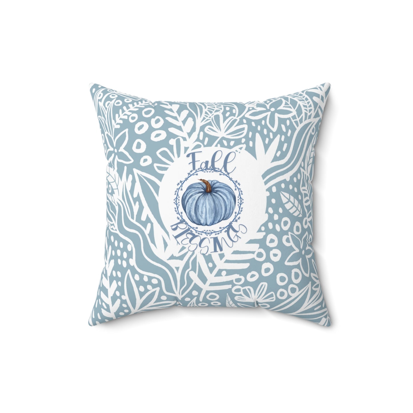 Teal Blue Pumpkin Design Floral Pillow Decorative Fall Accent Throw Cushion Gift for Her Thanksgiving Fall Accent Home Decor