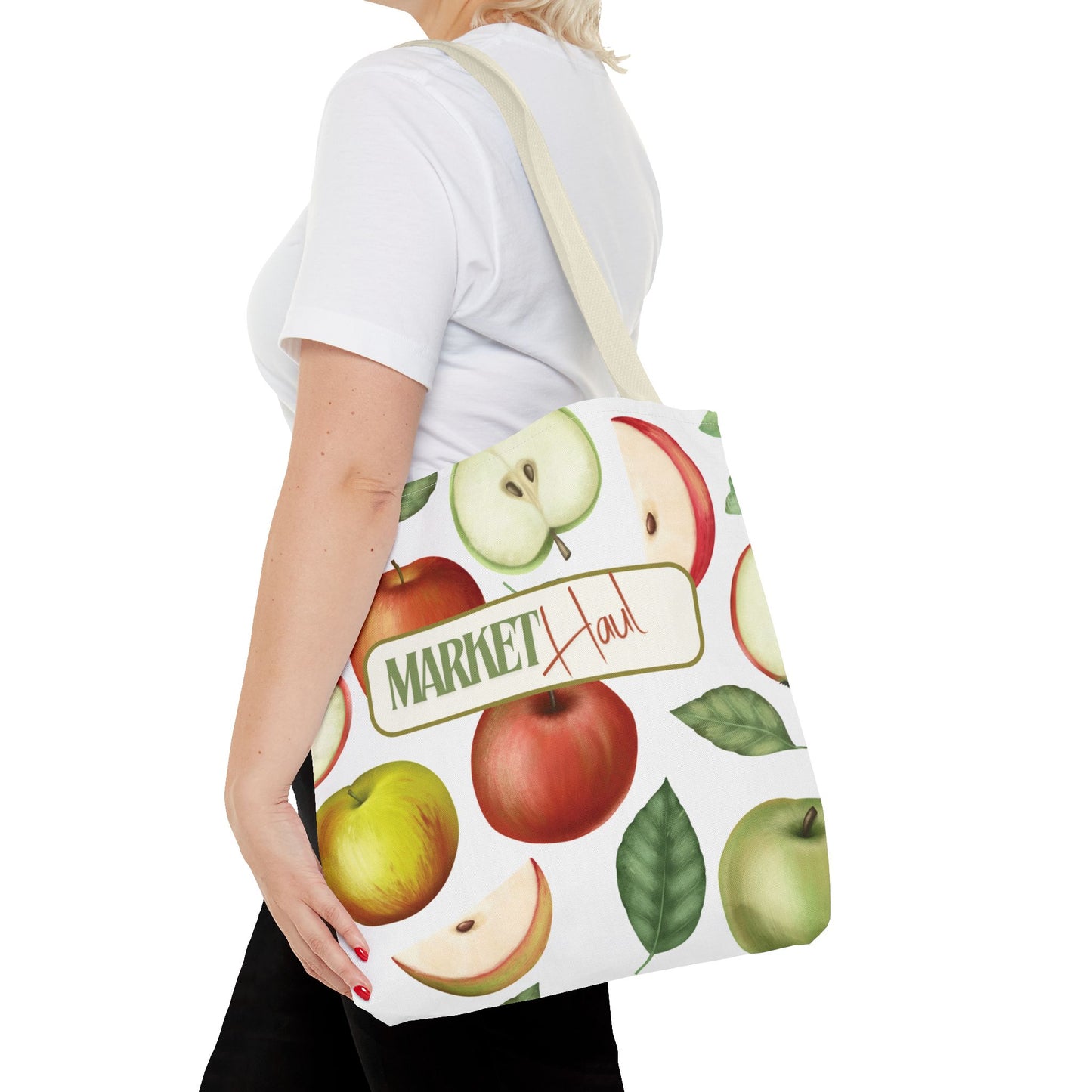 Everyday-Use Shopping Tote Apple Pattern Shopping Bag Functional Large Storage Eco-Friendly Market Tote