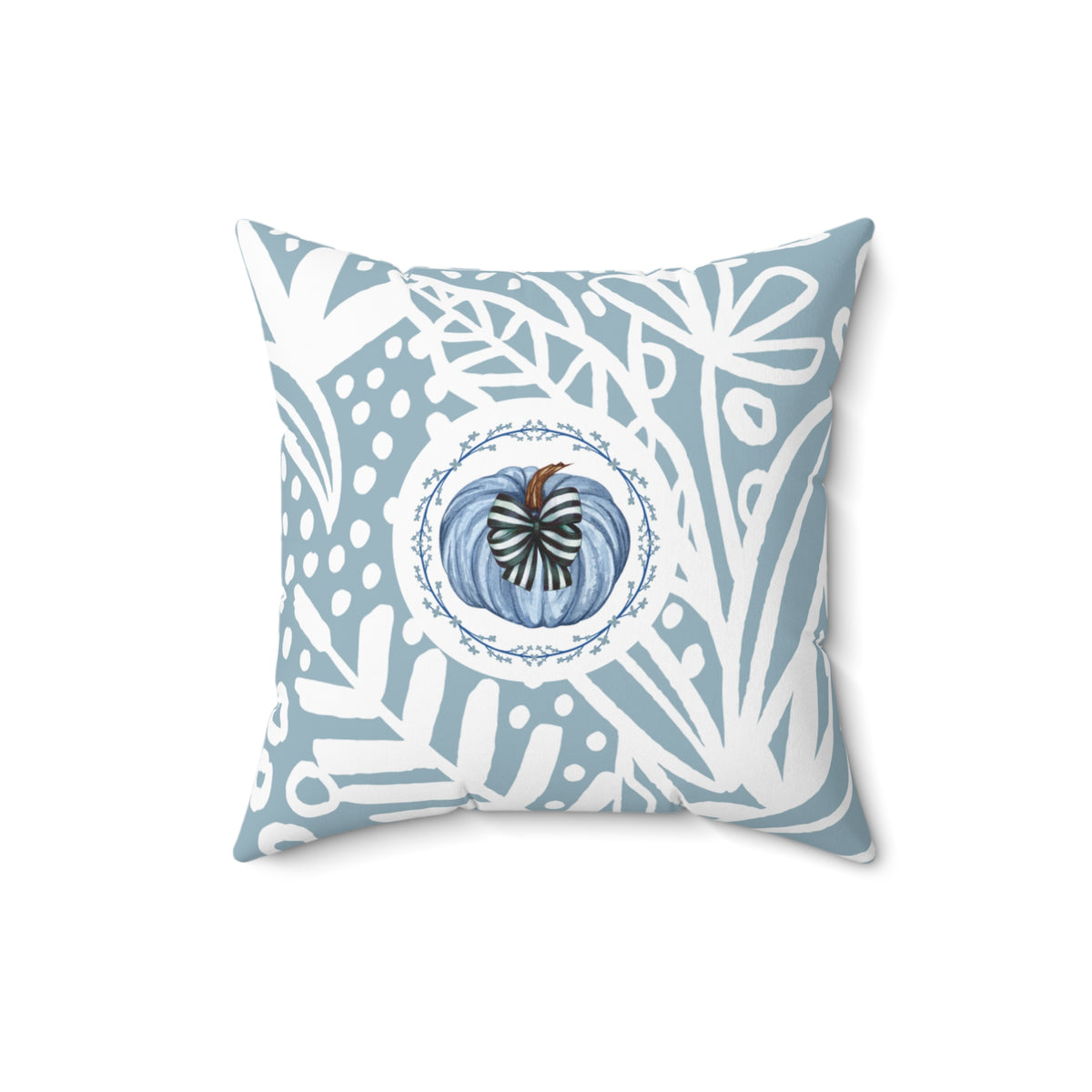 Blue Pumpkin Bow Fall Pillow — Double-Sided Autumn Accent Decor