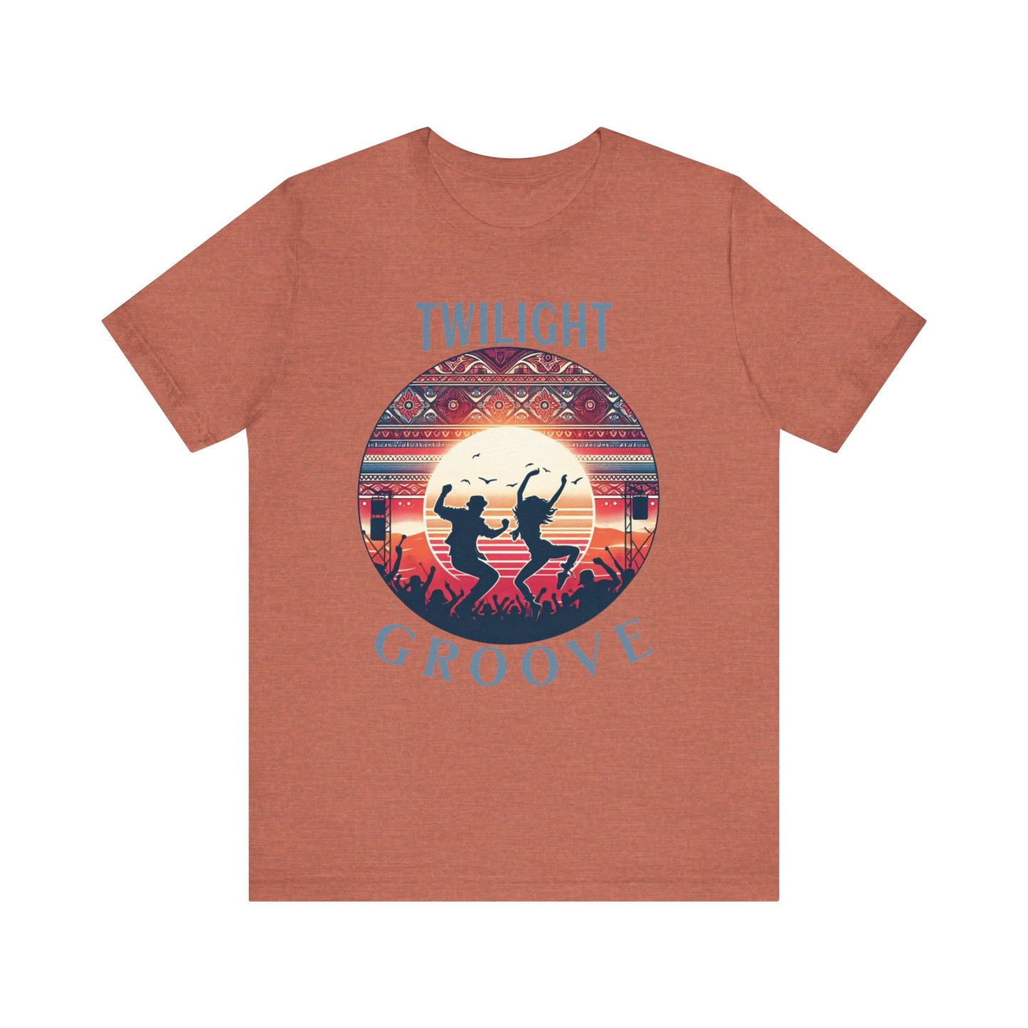 Desert Festival Tee Twilight Groove Silhouette Dancing Couple Bohemian Desert Music Shirt Boho Sunset Dance Top for Outdoor Music Lovers