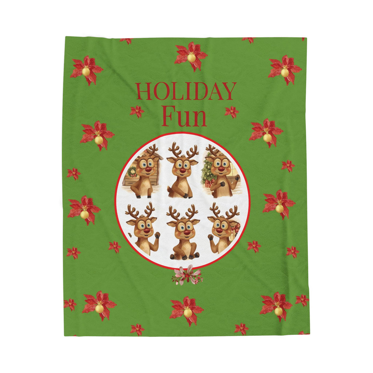 Holiday Fun Christmas Velveteen Plush Blanket | Festive Reindeer Cozy Throw
