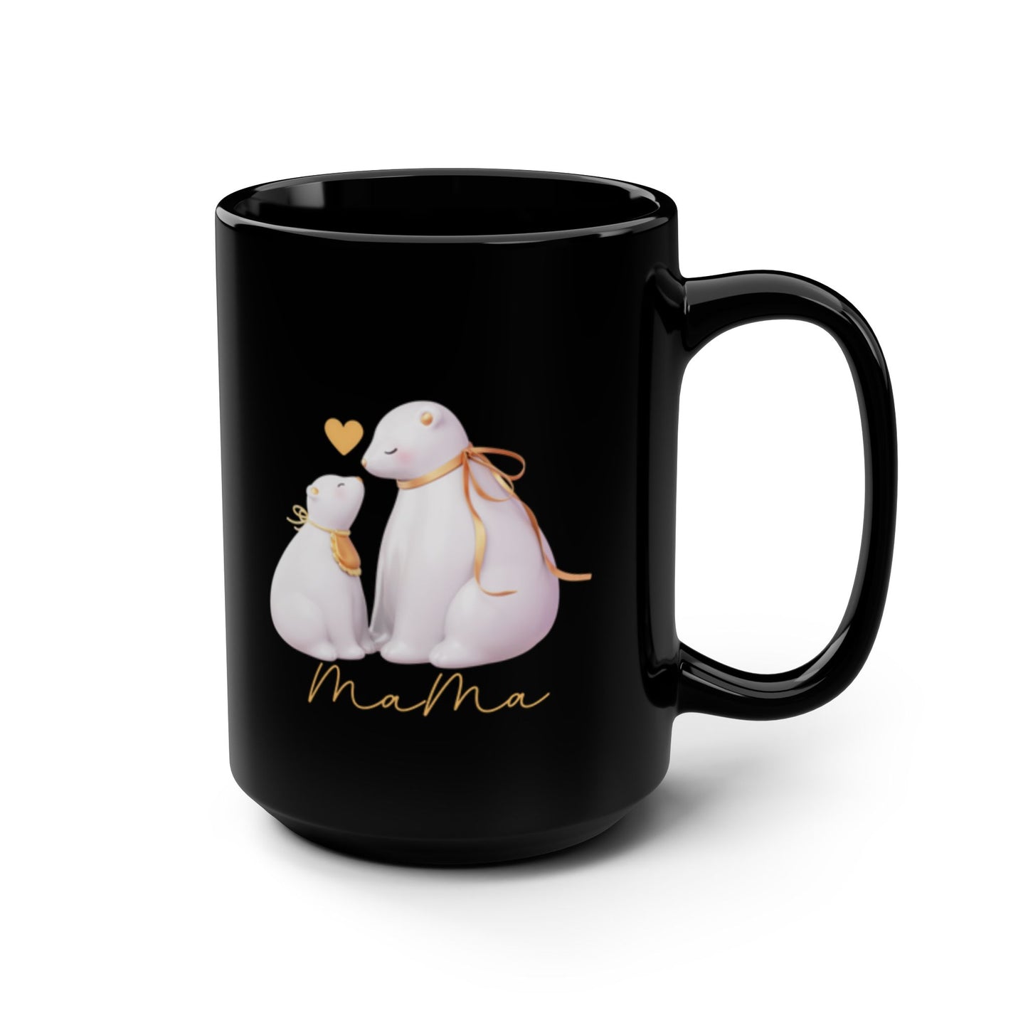 Mama Polar Bear 15 oz Black Mug | Sweet Motherhood Gift for Mom