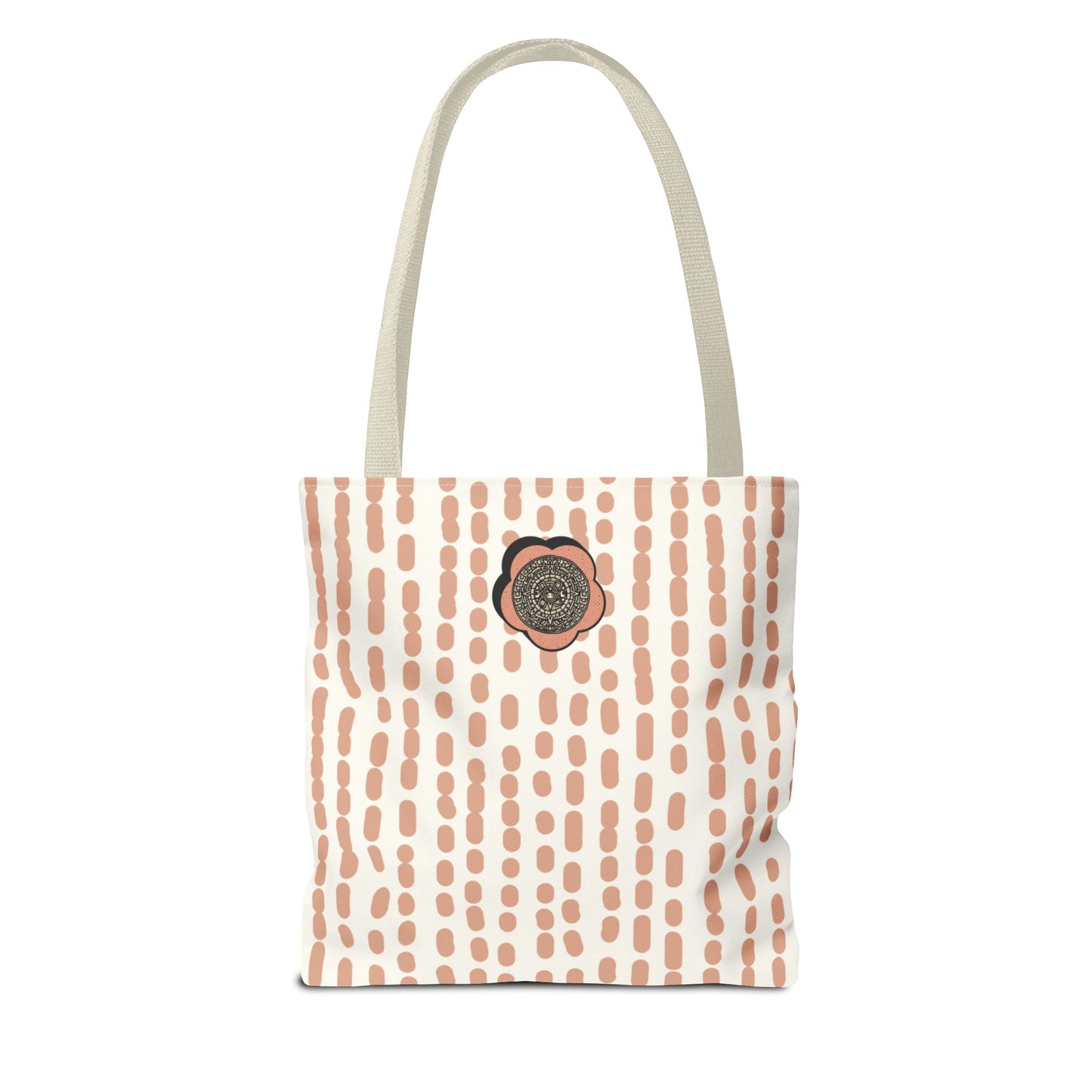 Elegant Bohemian Style Peach Abstract Tote With Medallion Accent Stylish Everyday vertical Pattern Carryall Fashionable Multipurpose Shopper