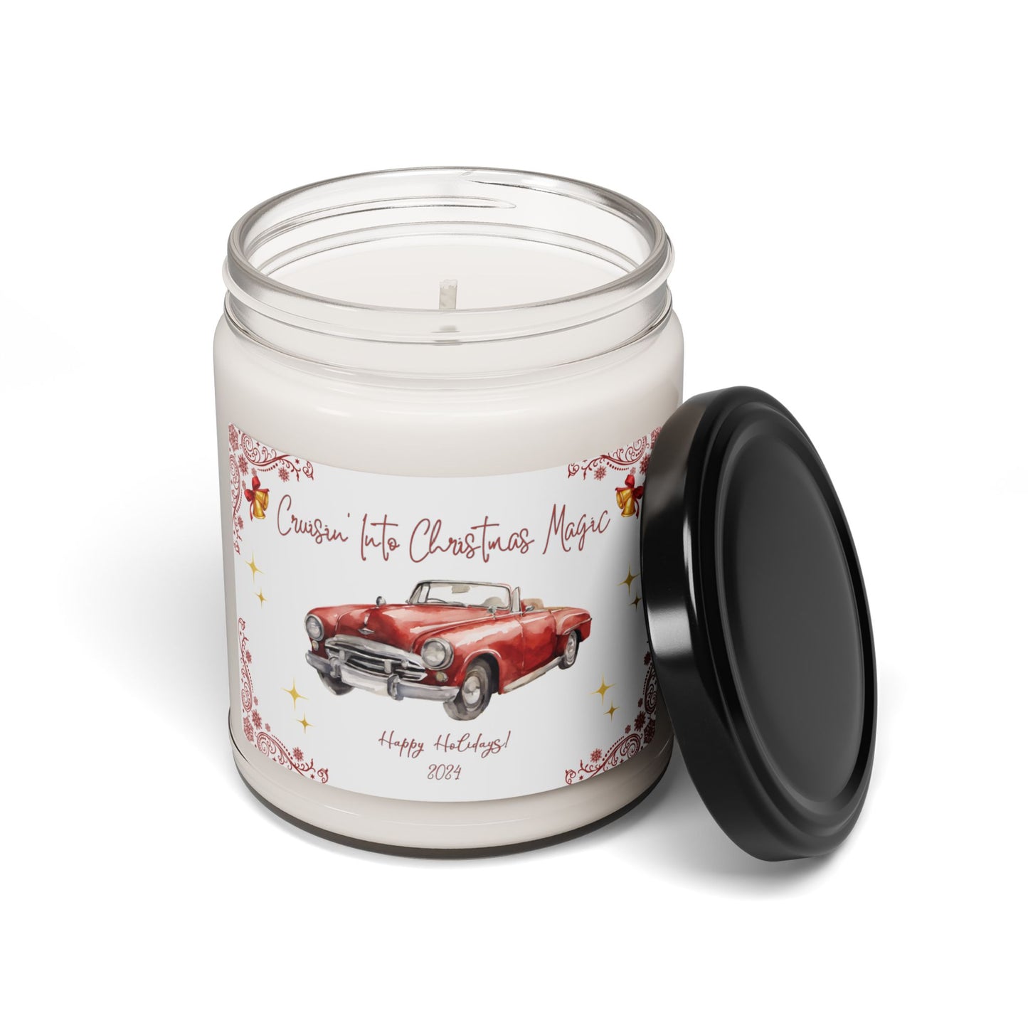 Christmas Red Convertible Festive Holiday Candle With Vintage Bells 2024 retro Holiday Car Theme Candle Gift 9oz Eco-Friendly Car Lover Gift