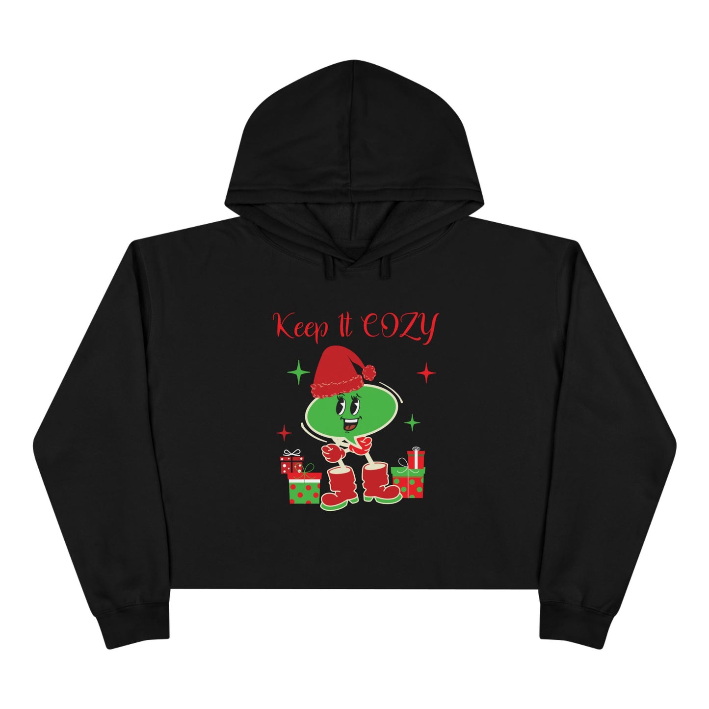 Christmas Chat Bubble Crop Hoodie Trendy Cute Fun Holiday Apparel Unique Seasonal Character Hoodie Gift Idea