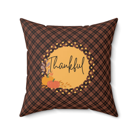 Thanksgiving Home Accent Pillow Brown Checkered Two-sided Fall Cushion Cozy Autumn Decor Thankful Blessed Throw Pillow Gift for her