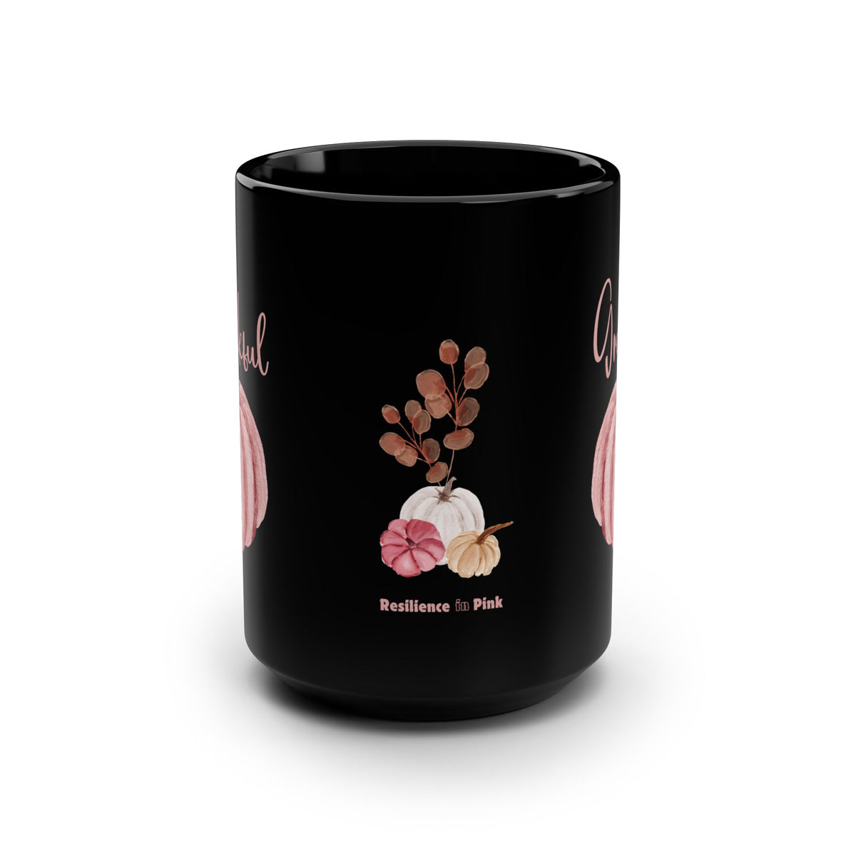 Thankful & Grateful Pink Pumpkin Mug — Midnight Black