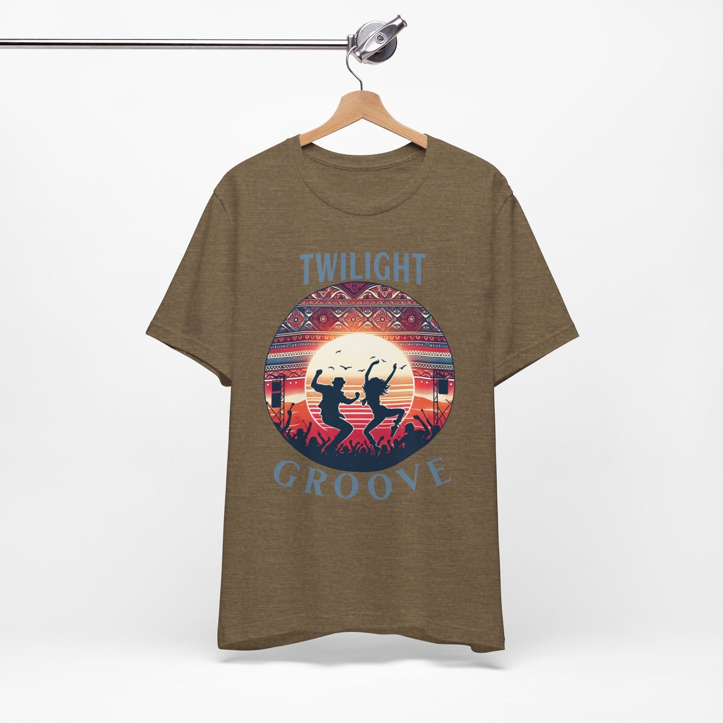 Desert Festival Tee Twilight Groove Silhouette Dancing Couple Bohemian Desert Music Shirt Boho Sunset Dance Top for Outdoor Music Lovers